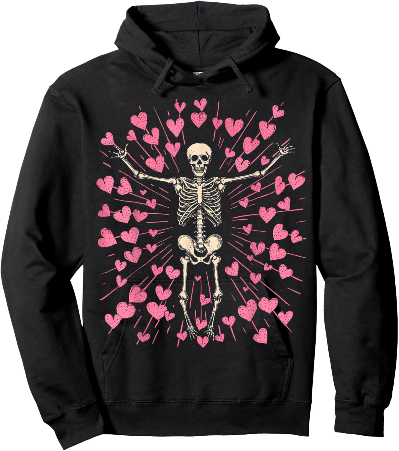 Valentines Day Skeleton Goth Pink Hoodie - Hoodie | Black