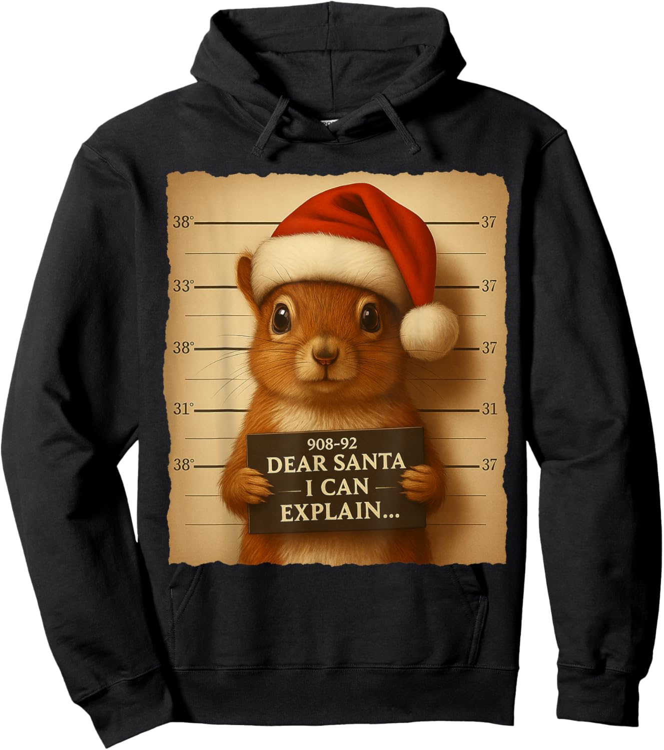 Funny Christmas Squirrel - Cute Squirrel Santa Hat Hoodie - Hoodie | Black
