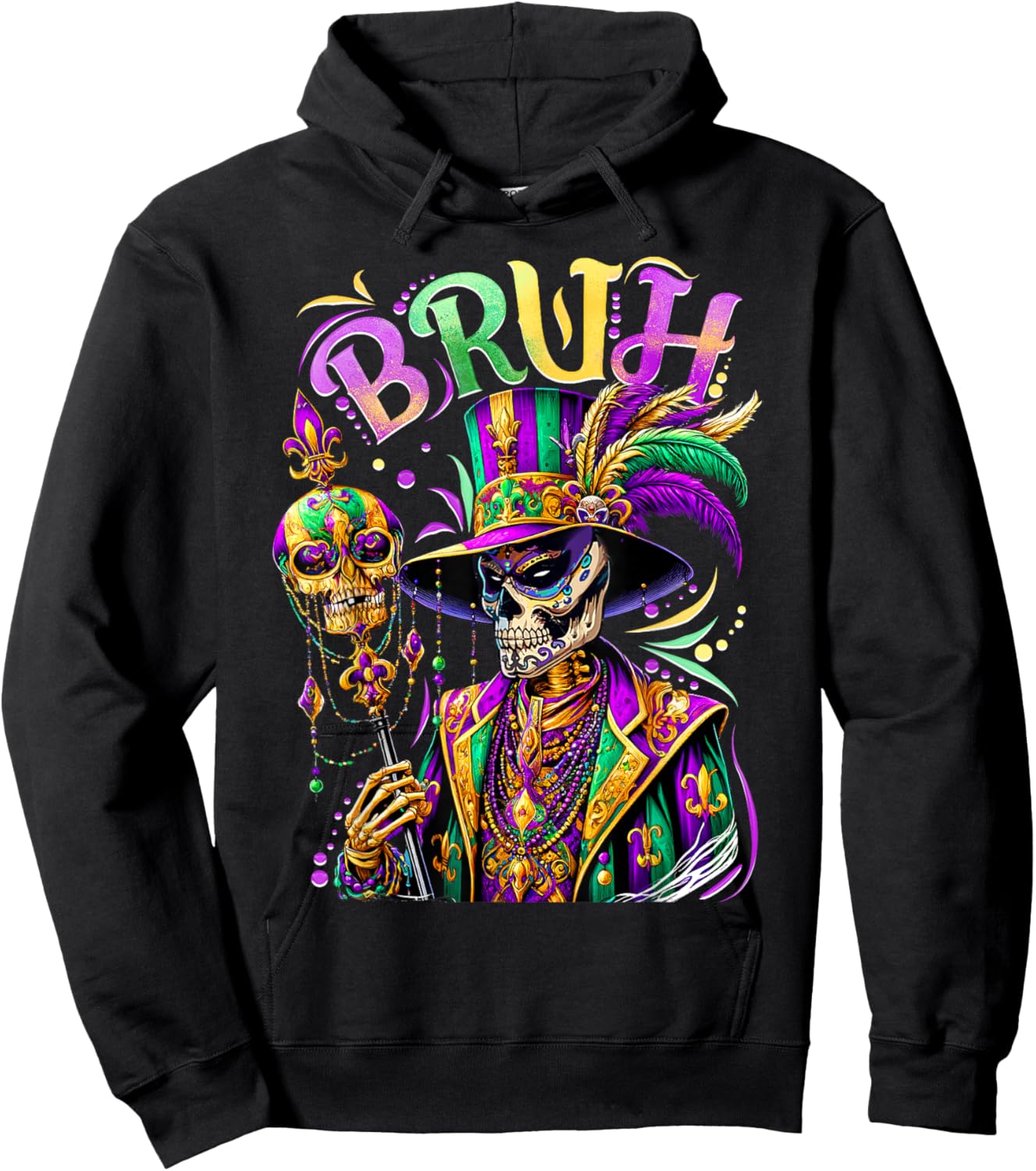 BRUH Mardi Gras Doctor New Orleans Skeleton Mardi Gras Skull Hoodie - Hoodie | Black