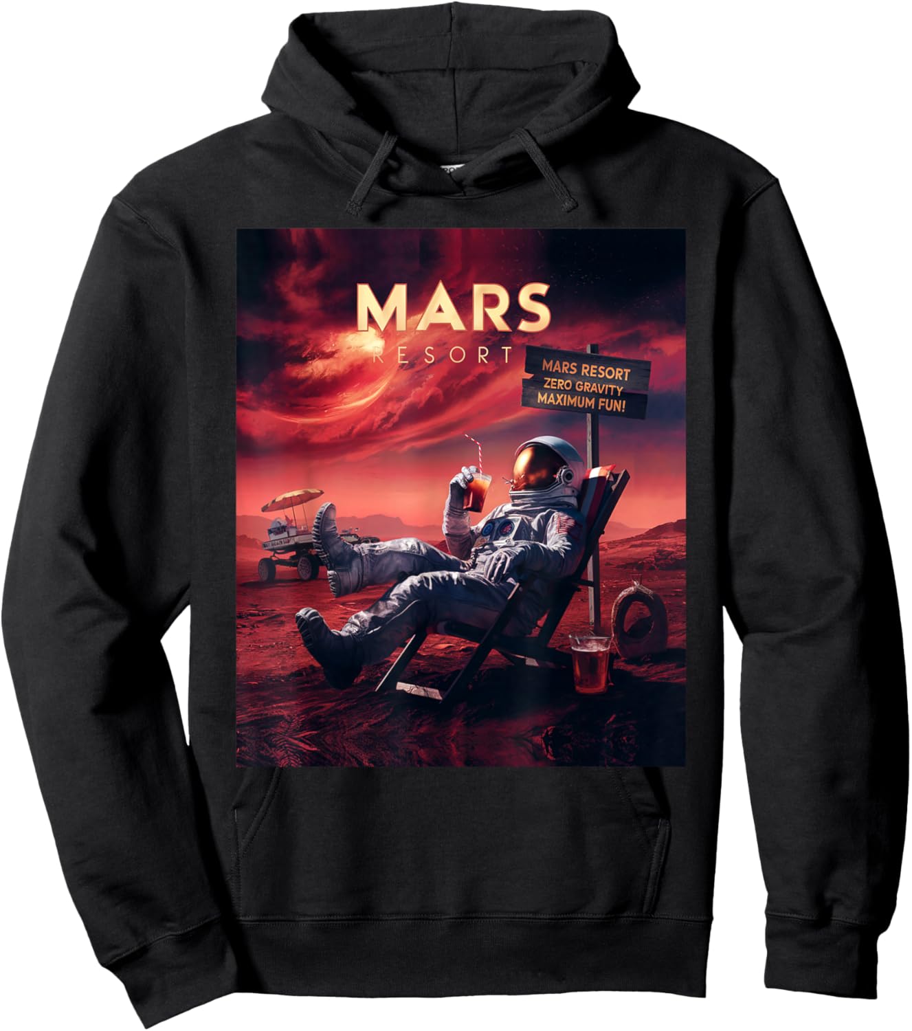 Mars Resort - Funny Astronaut Vacation Space Design Hoodie - Hoodie | Black