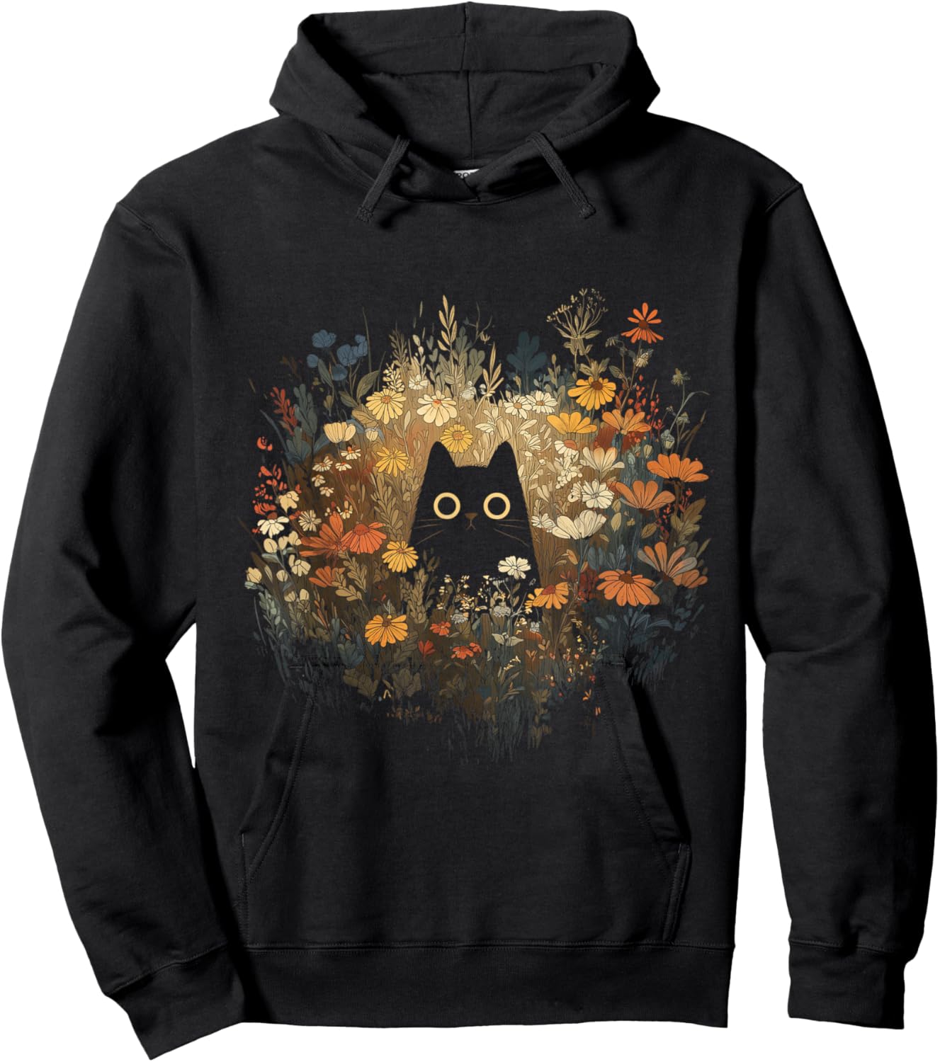 Cat Wildflower Funny Cute Floral Black Cat Hoodie - Hoodie | Black