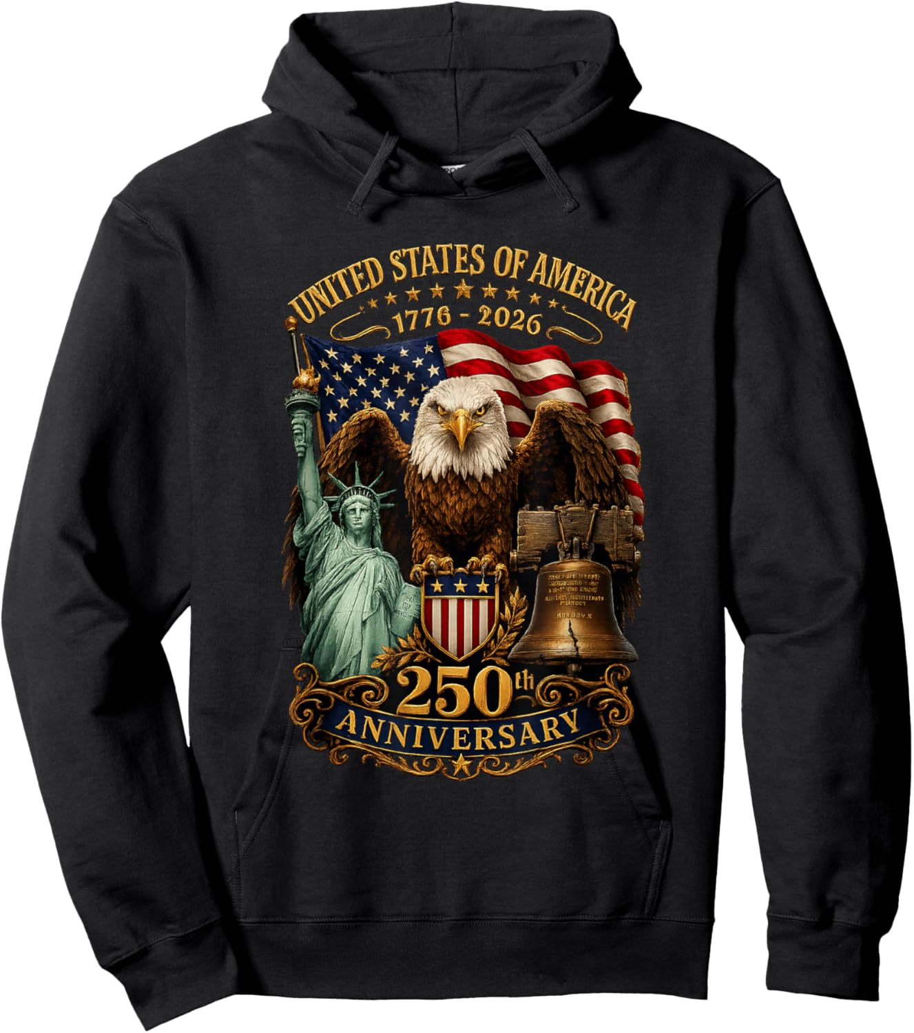 America 250th Anniversary 1776 2026 Patriotic 4th of July Hoodie - Hoodie | Black