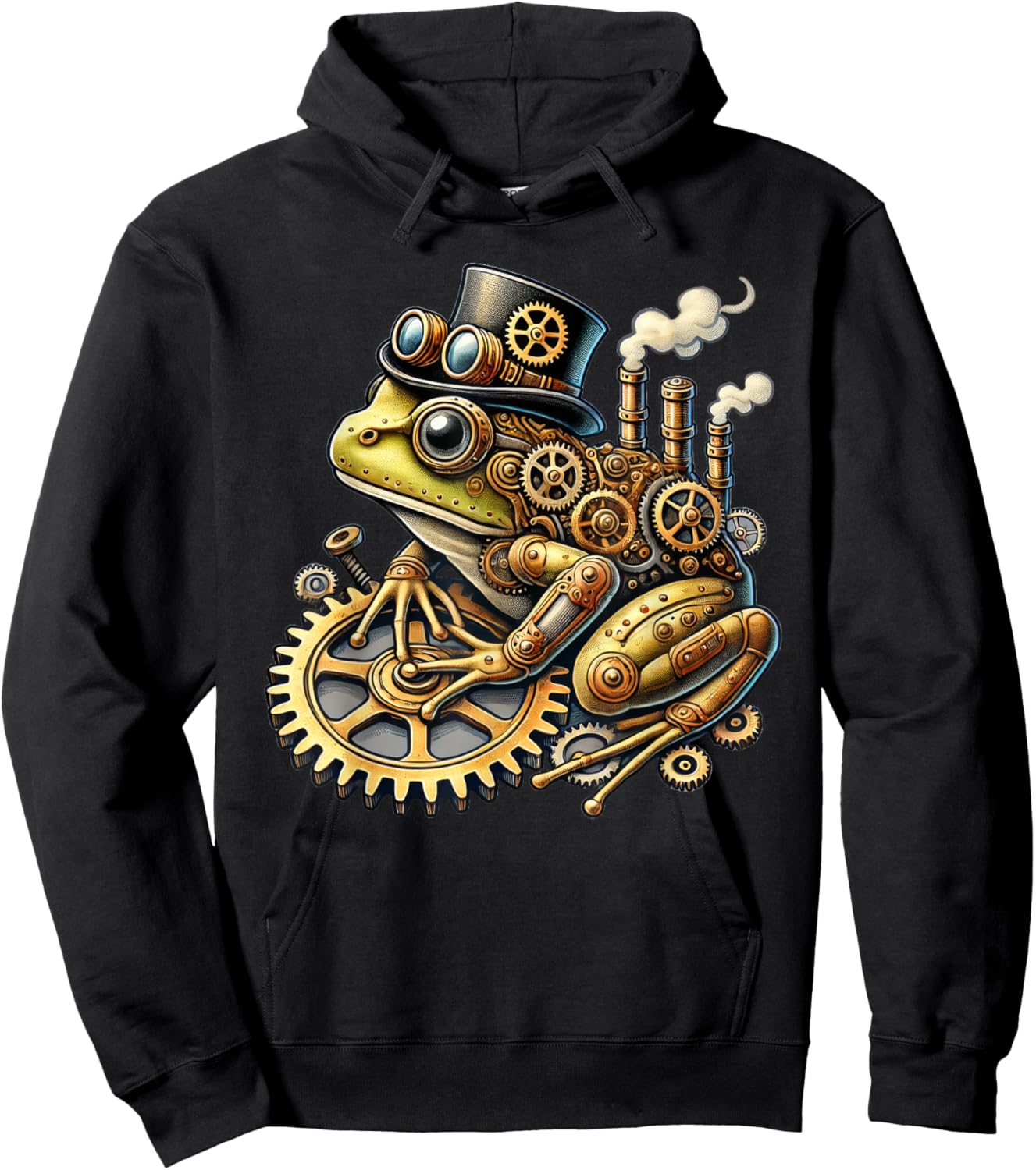 Steampunk Frog Fantasy Apparel Steampunk Frog Art - -Adults & Kids - Black - Small - Short Sleeve - Cotton Blend - Machine Wash Hoodie - Hoodie | Black