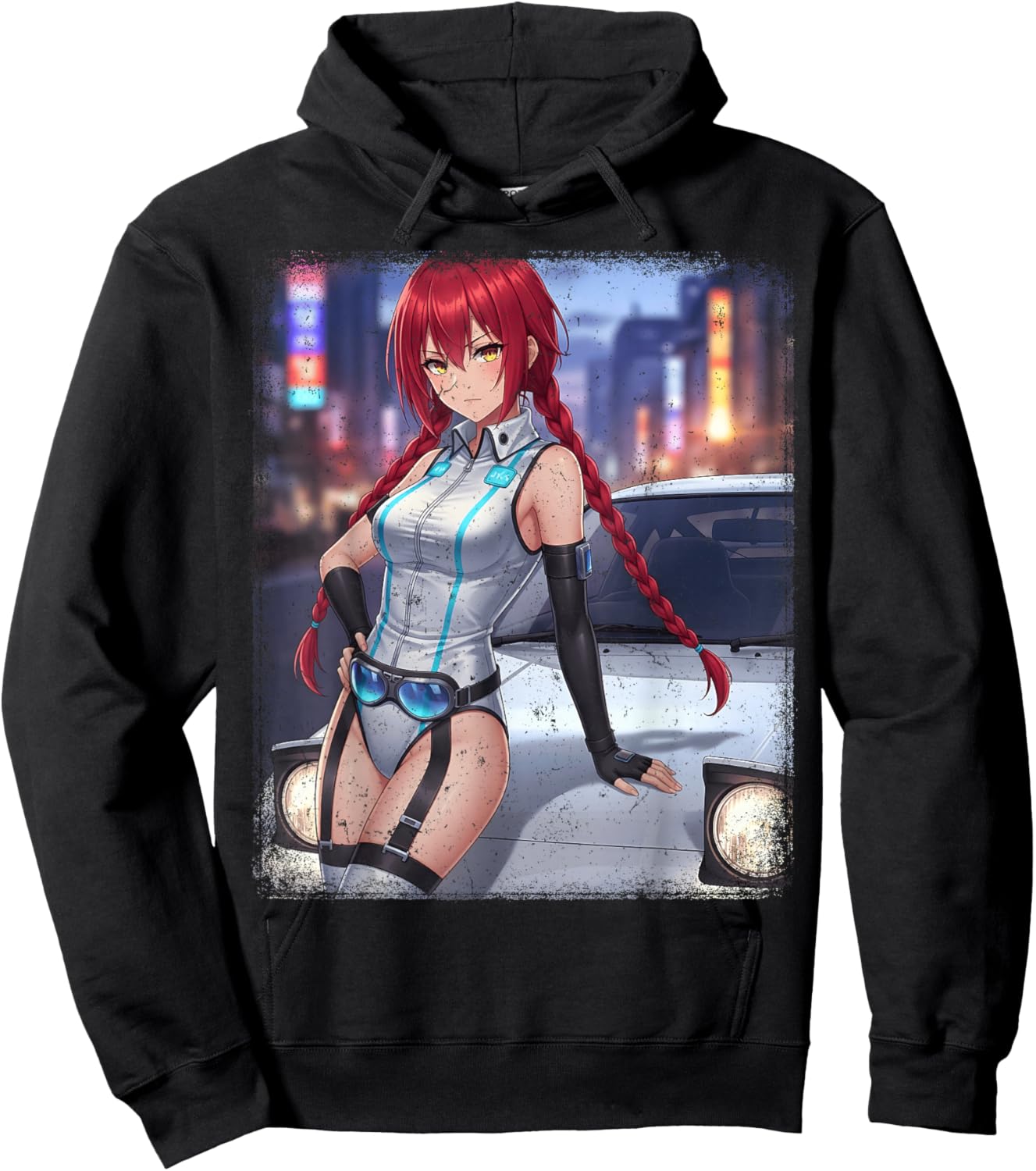 Retro Vintage Japanese JDM Race Car Waifu Anime Girl Women Hoodie - Hoodie | Black