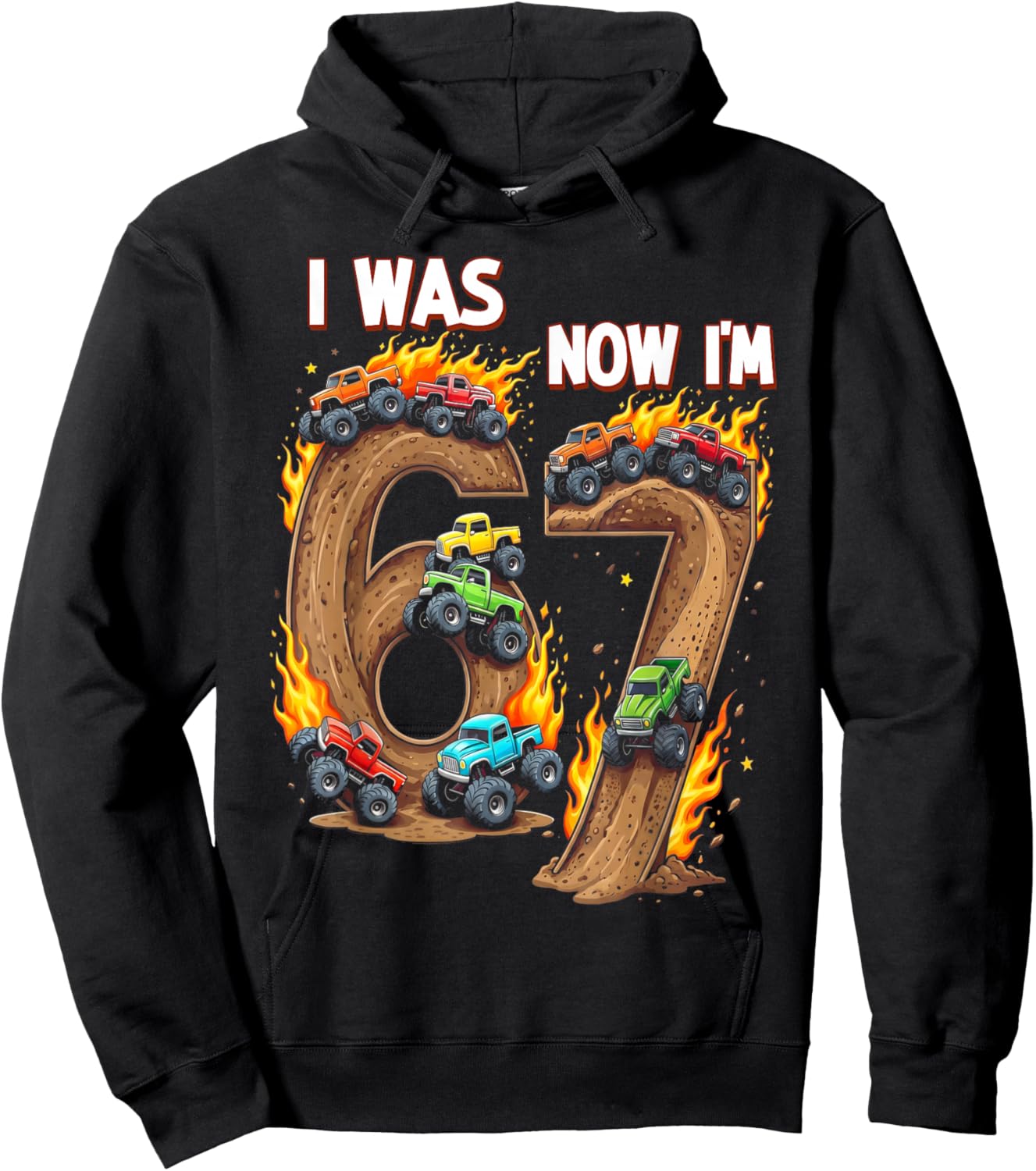 I was 6 Now Im 7 7th Birthday Monster Truck 4 Wheelers Boy Hoodie - Hoodie | Black