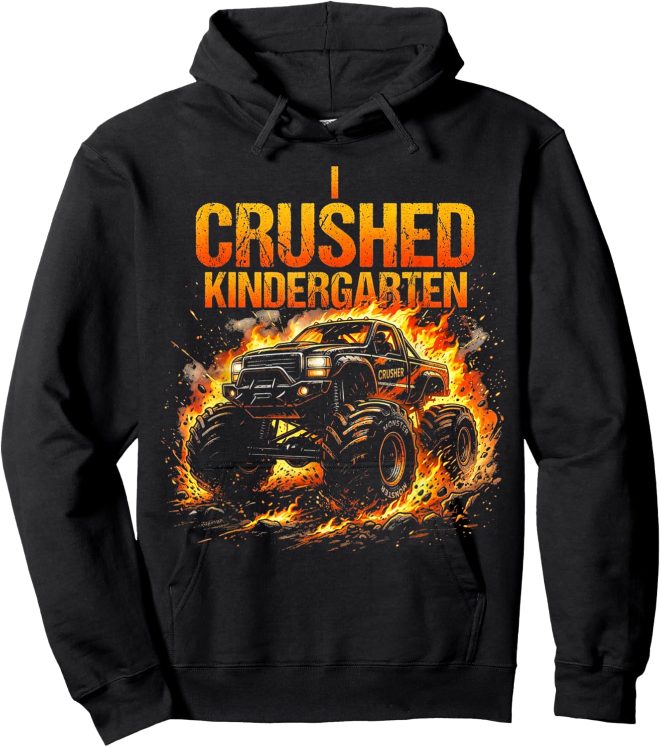 I Crushed Kindergarten Monster Truck Graduation Boys Hoodie - Hoodie | Black