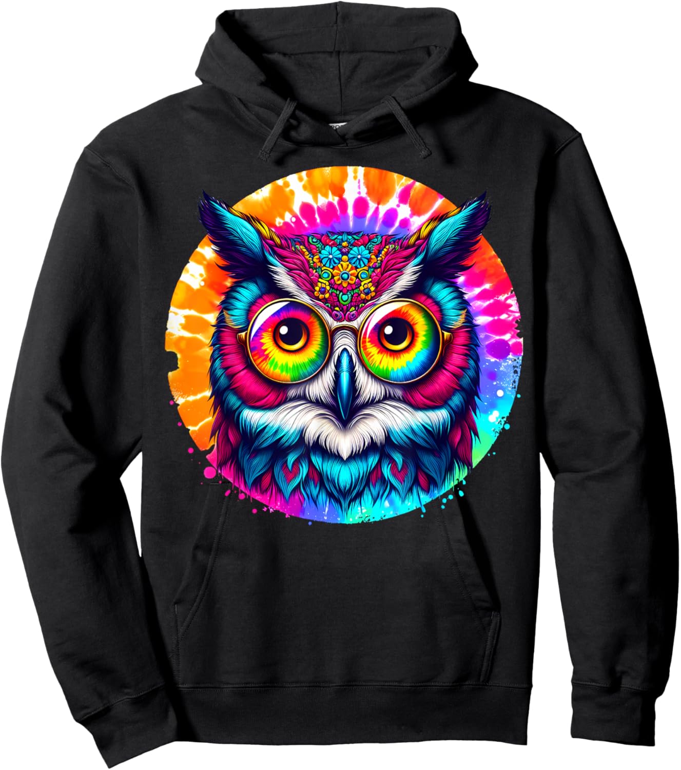 Cool Tie Dye Owl Sunglasses Bird Graphic Illustration Art Hoodie - Hoodie | Black