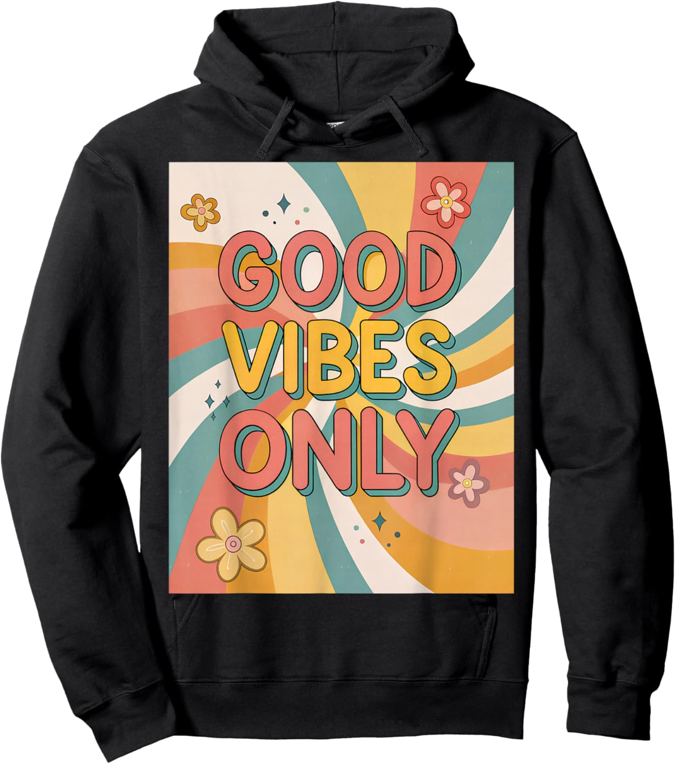 Good Vibes Only Groovy Retro Vintage Boho Happy Positive Hoodie - Hoodie | Black