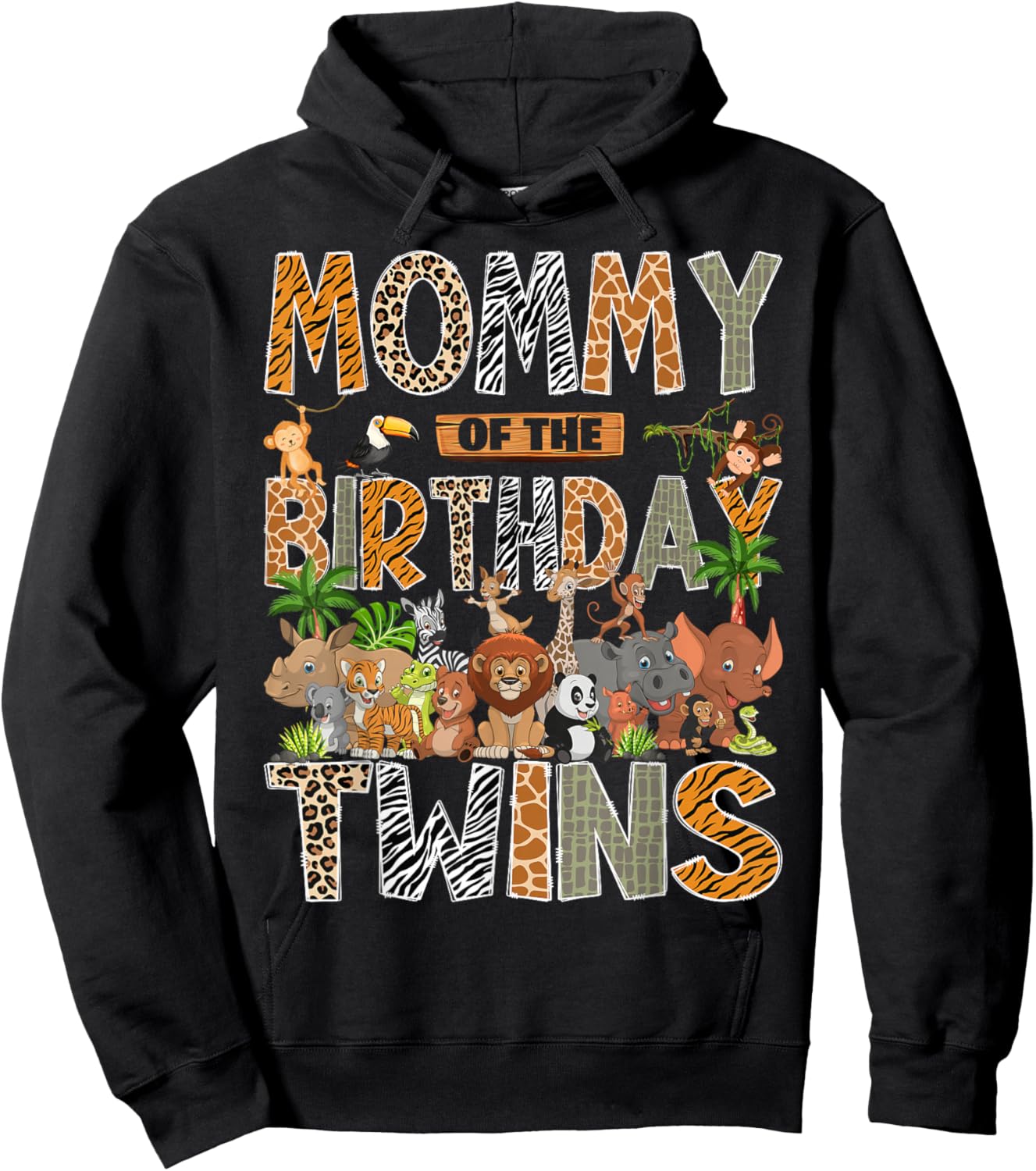 Mommy of The Birthday Twins Safari Wild One Zoo Animal Hoodie - Hoodie | Black