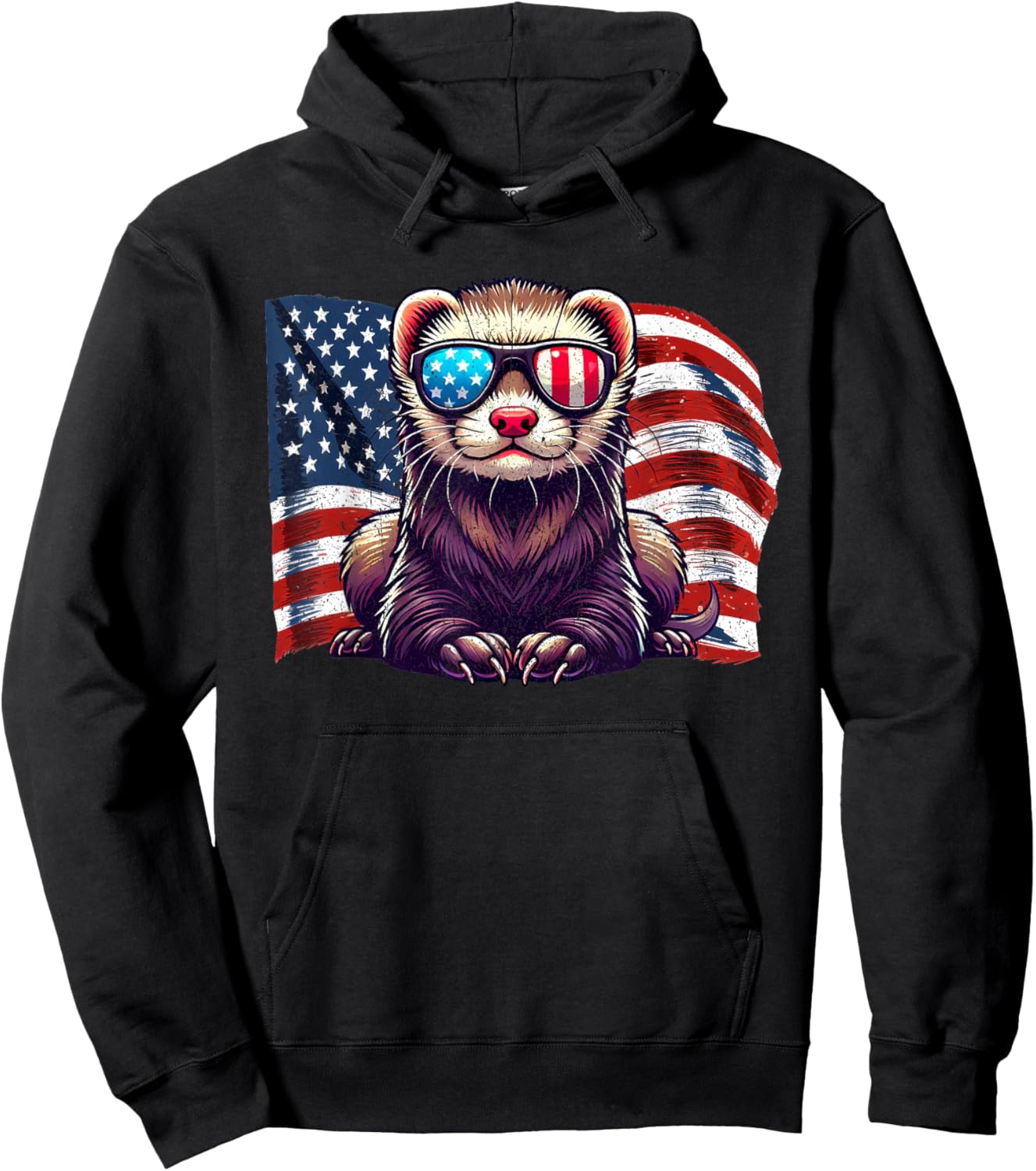 Ferret Pets Lovers Patriotic America Flag Sunglasses Vintage Hoodie - Hoodie | Black