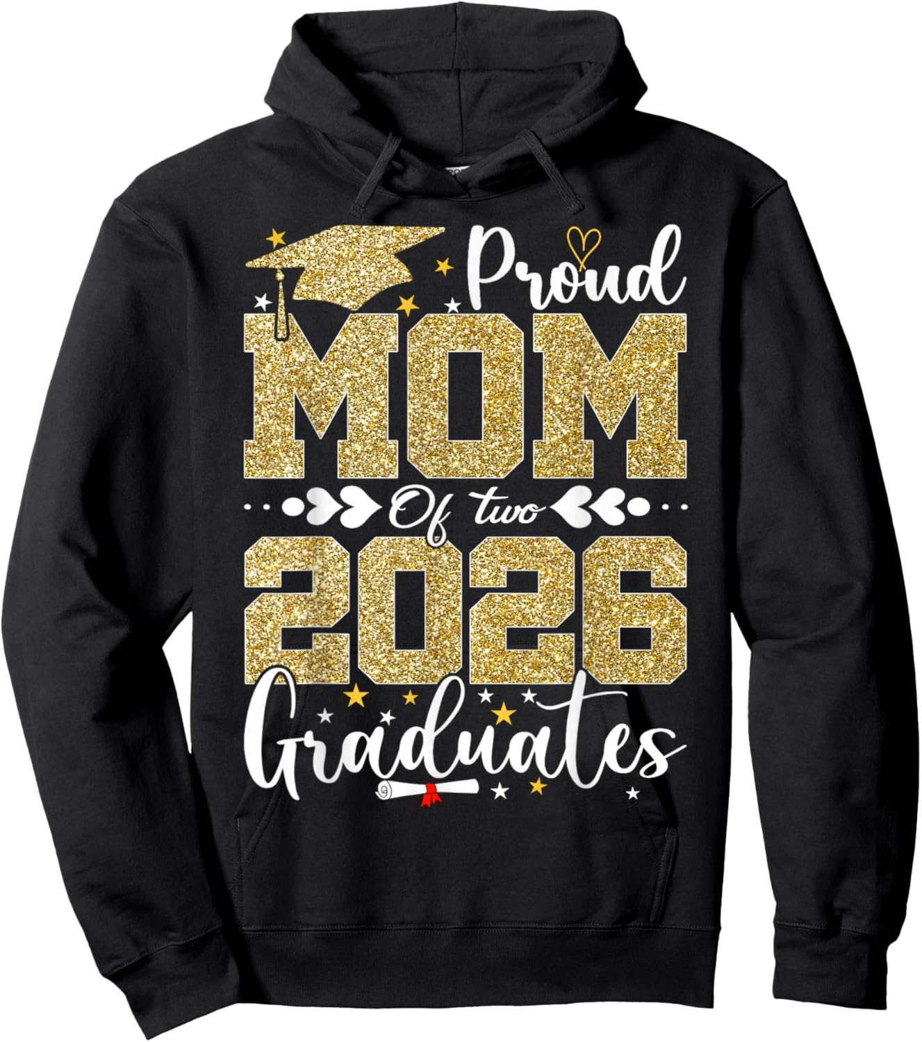 Proud Mom of Two 2026 Graduates Senior Mom of Graduate Hoodie - Hoodie | Black