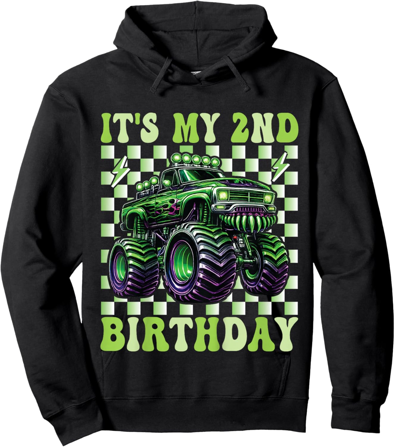 Its My 2nd Birthday Monster Truck 2 Year Old Boys 2nd Party Hoodie - Hoodie | Black