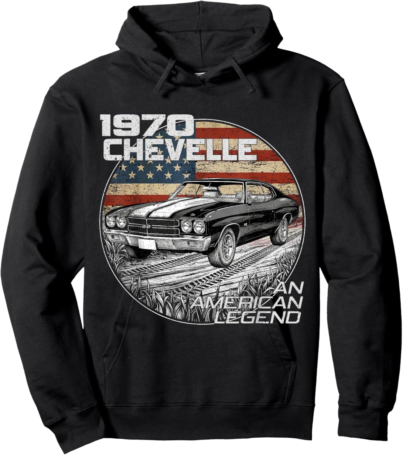70 1970 Chevelle American Flag Hoodie - Hoodie | Black