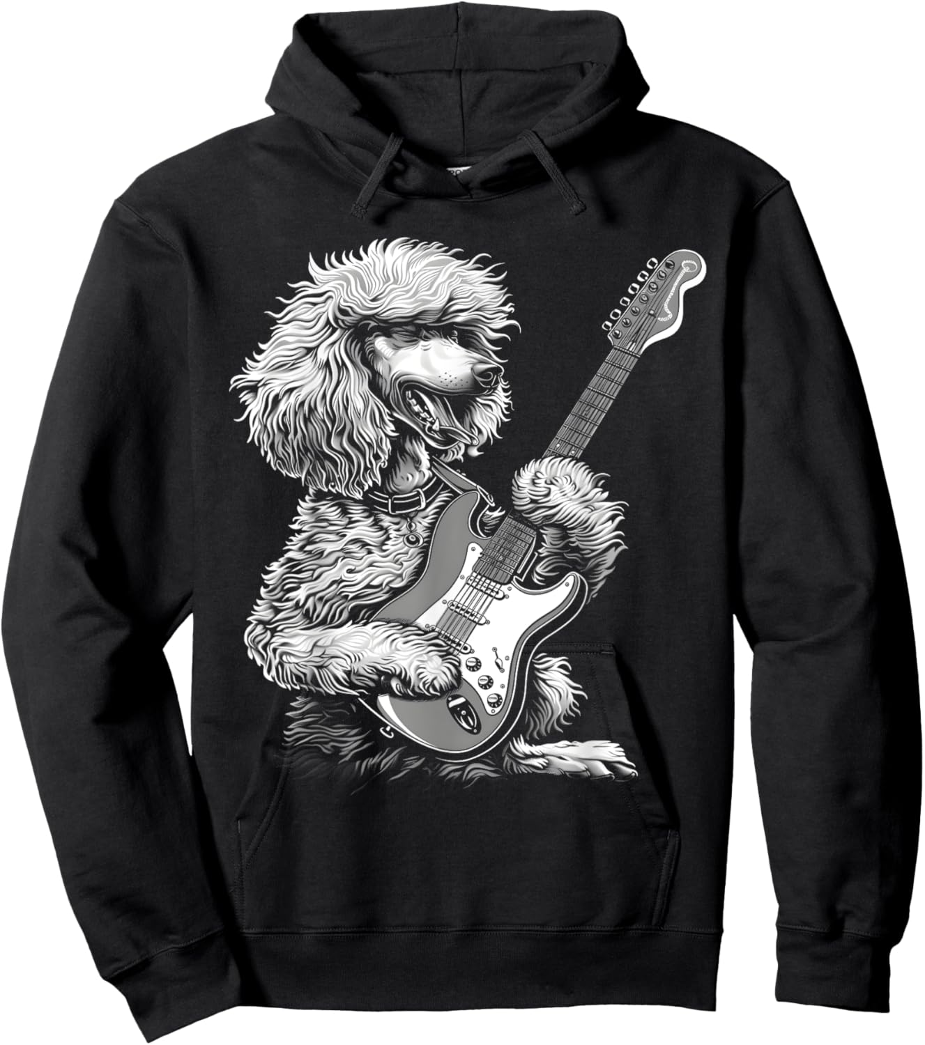 Funny Poodle Dog Playing Electric Guitar Rock Dog Dad Hoodie - Hoodie | Black