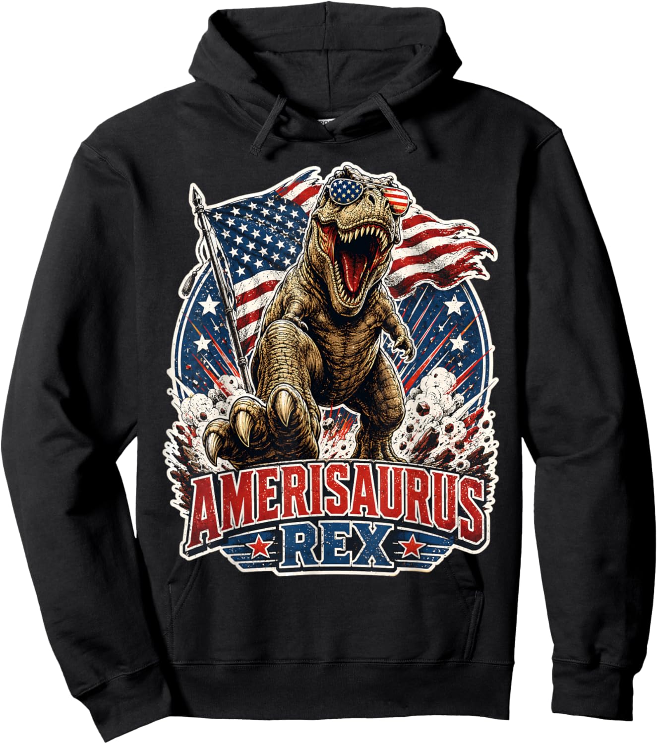 Dinosaur 4th of July T Rex Funny Amerisaurus Rex Boys Men Hoodie - Hoodie | Black