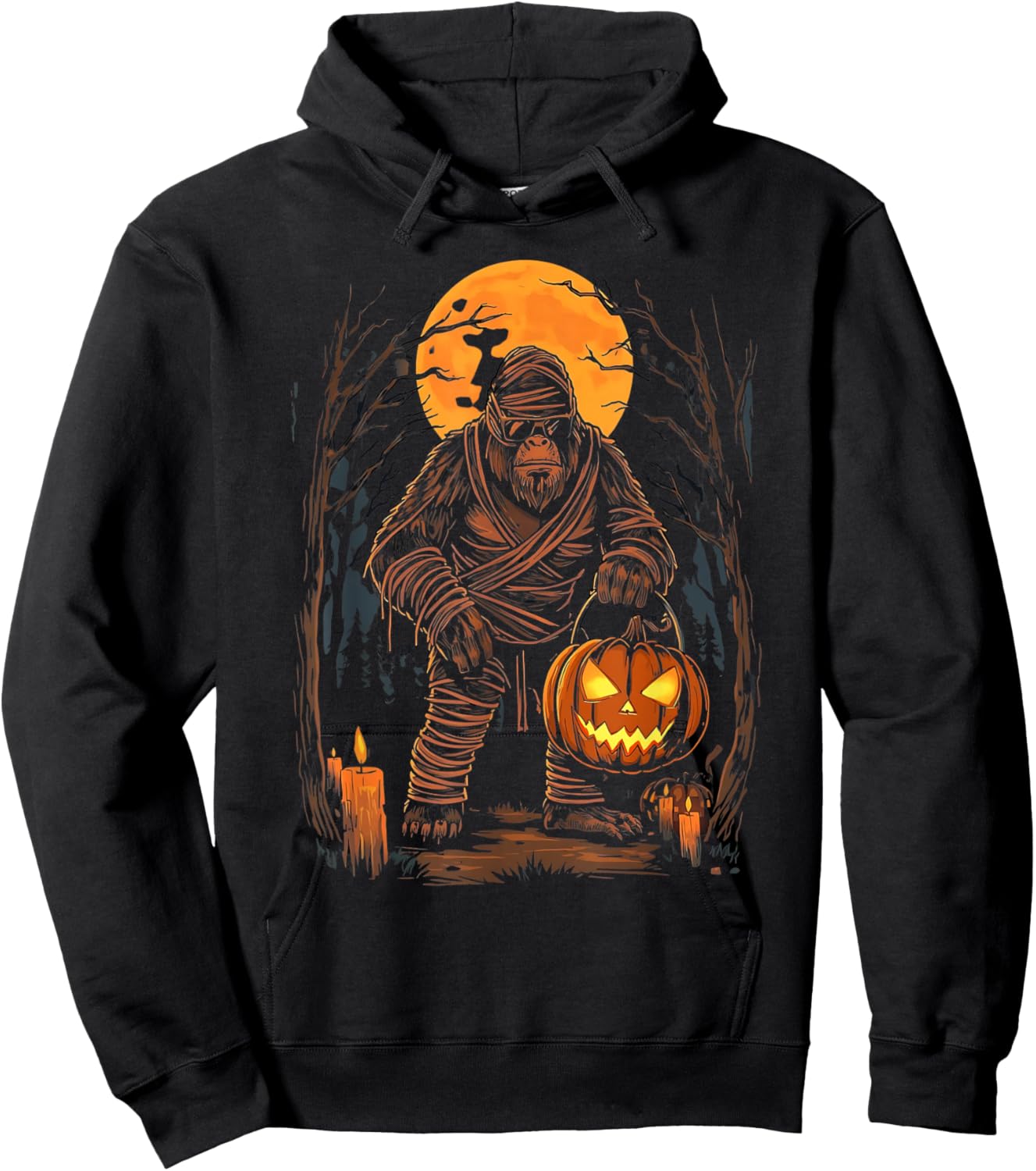 Mummy Bigfoot Holding Pumpkin Halloween Costume Fun Hoodie - Hoodie | Black