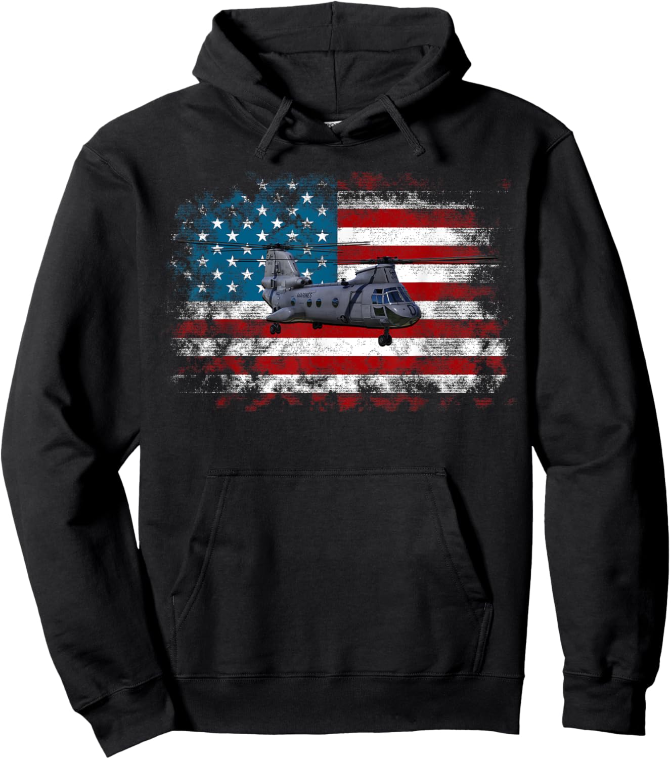 Ch-46 Sea Knight Helicopter Veteran T shirt US Flag Hoodie - Hoodie | Black