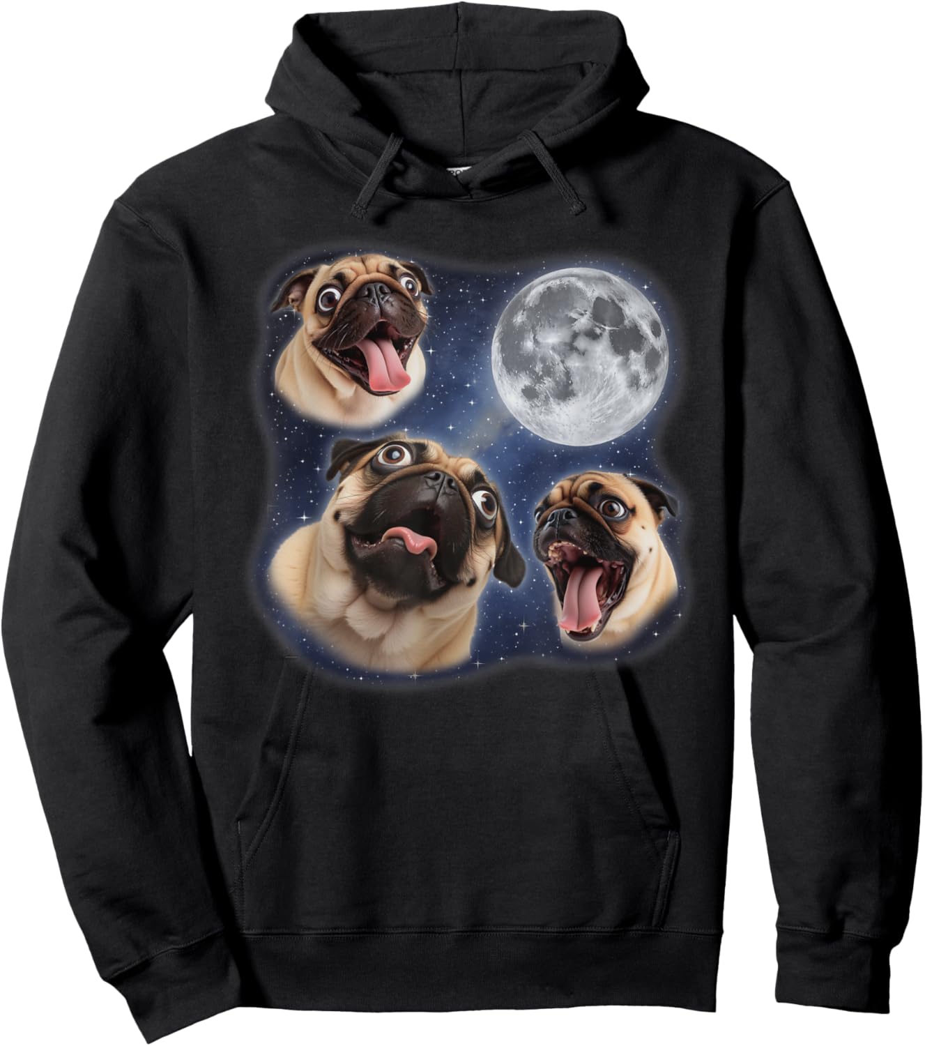 Three Funny Pug Moon 3 Howling At Moon Funny Weird Cursed Hoodie - Hoodie | Black