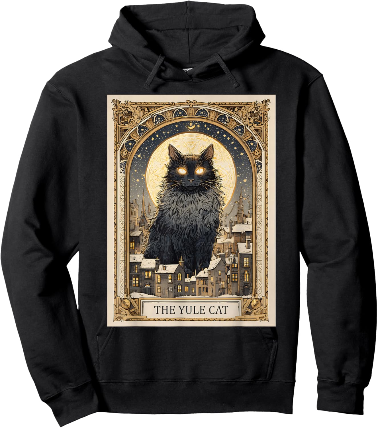 Creepmas Vintage The Yule Cat Tarot Card Dark Christmas Hoodie - Hoodie | Black
