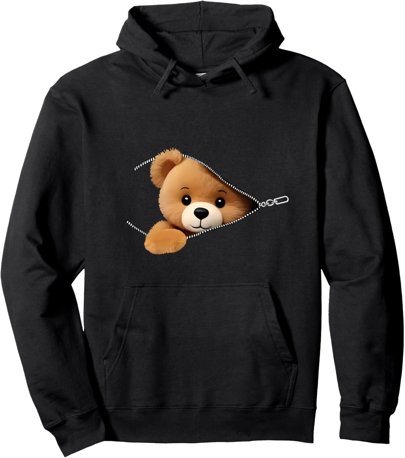 Imprimé Ours Fermeture Éclair Manche Longue Hoodie - Hoodie | Black