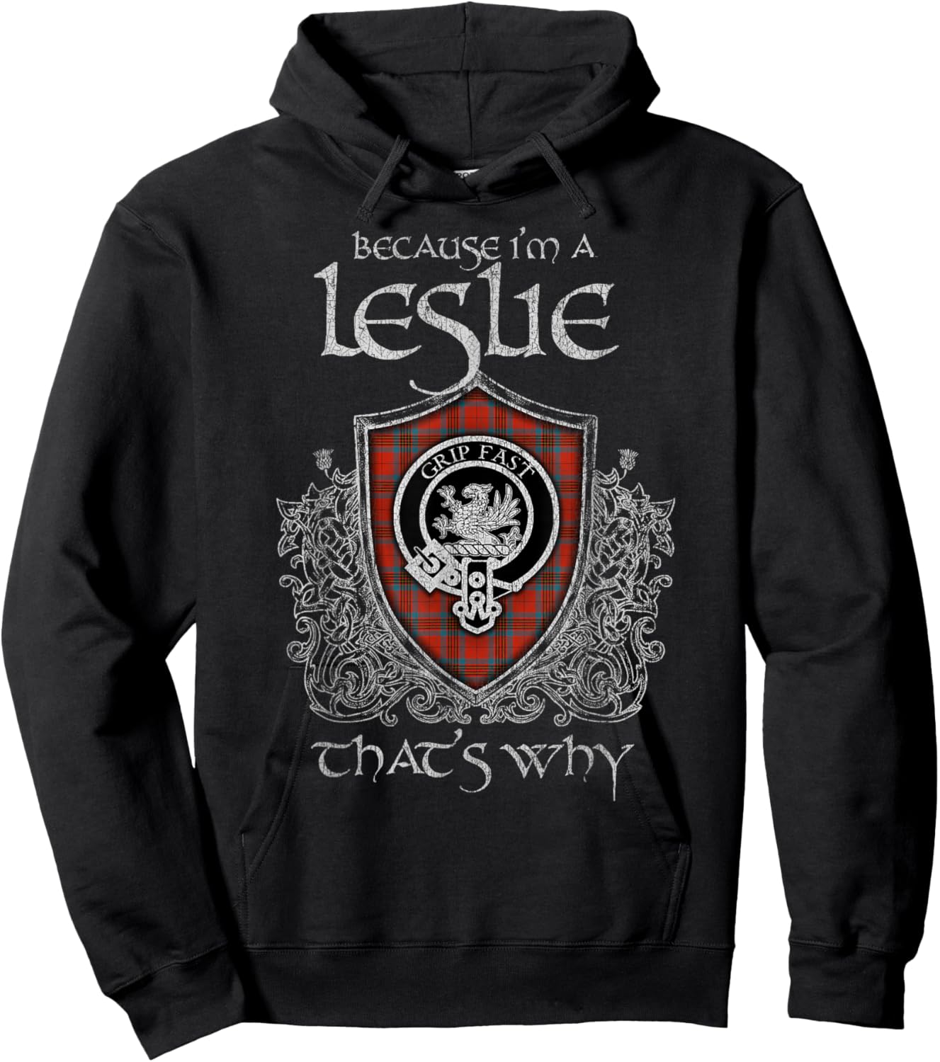 Clan Leslie Crest Tartan Celtic Last Name Vinatge Hoodie - Hoodie | Black