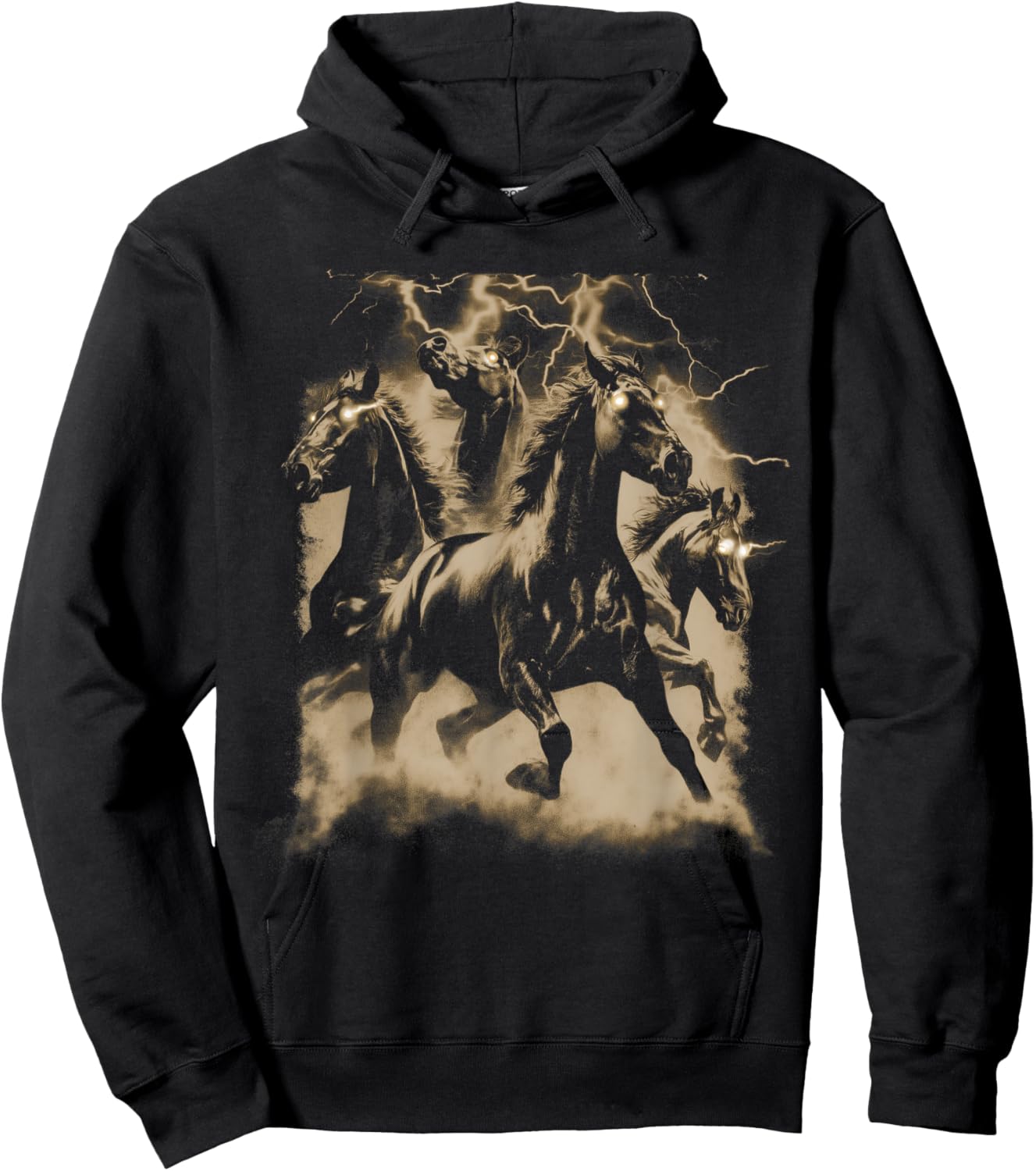 Vintage Horse Lightning Retro 80s 90s Western Grunge Graphic Hoodie - Hoodie | Black