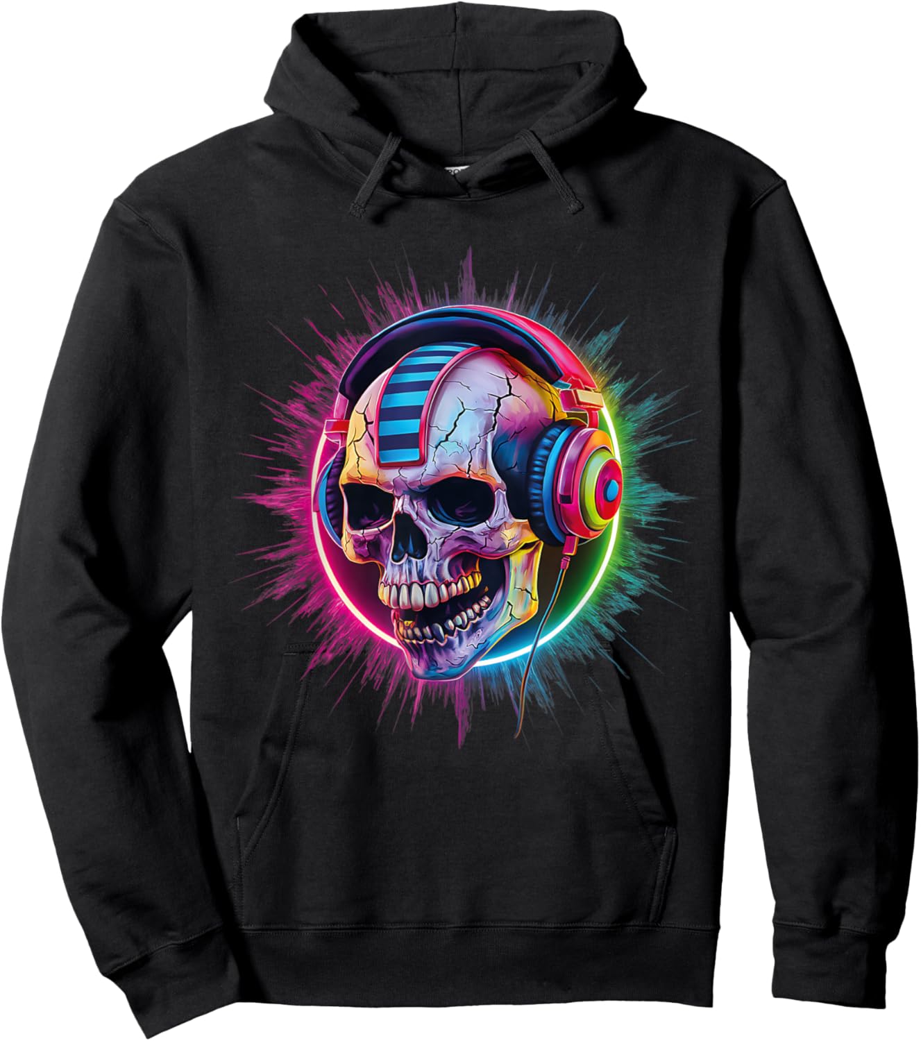 Skull Wearing Headphones Gamer Skeleton Gaming Graffiti Hoodie - Hoodie | Black