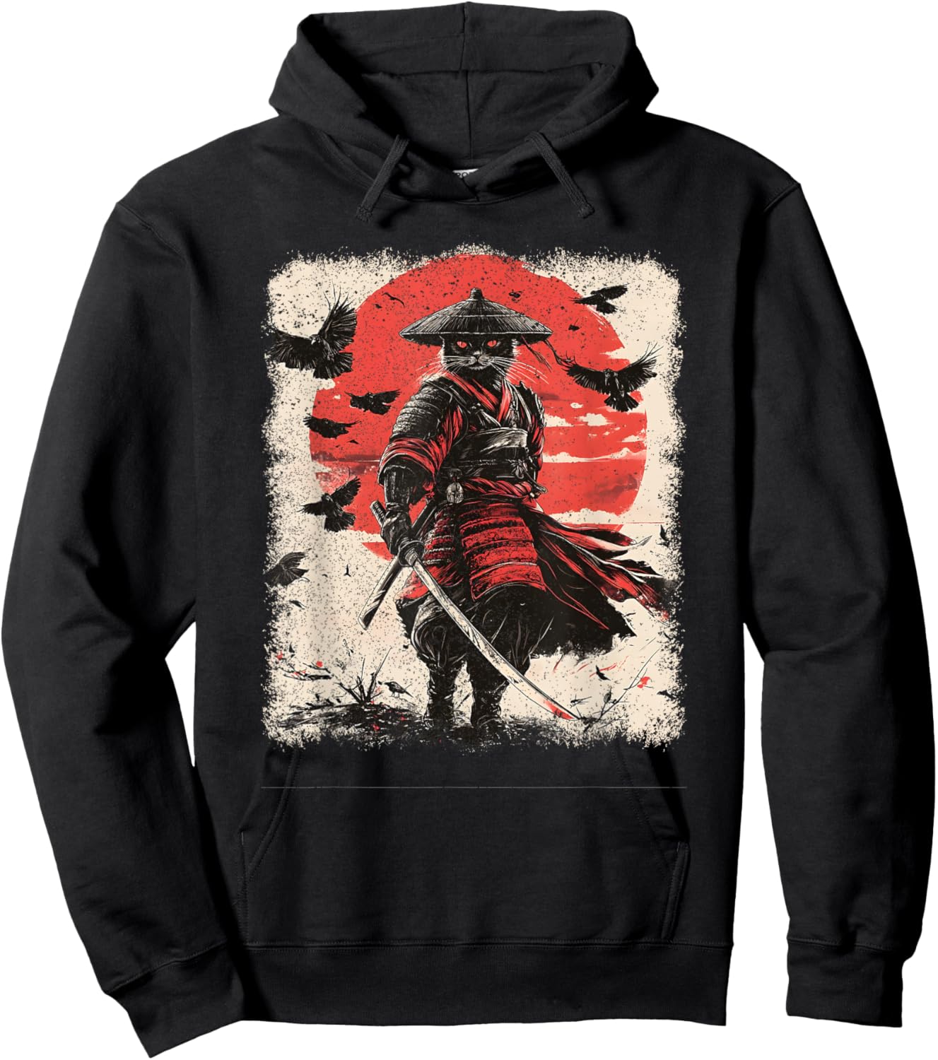 Samurai Cat, Vintage Japanese Warrior Art | Anime & Samurai Hoodie - Hoodie | Black