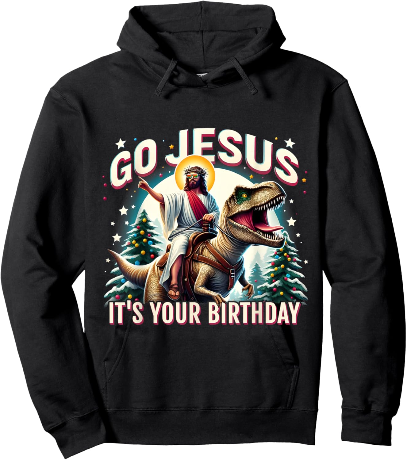 Go Jesus It's Your Birthday Funny Dinosaur Christmas Hoodie - Hoodie | Black