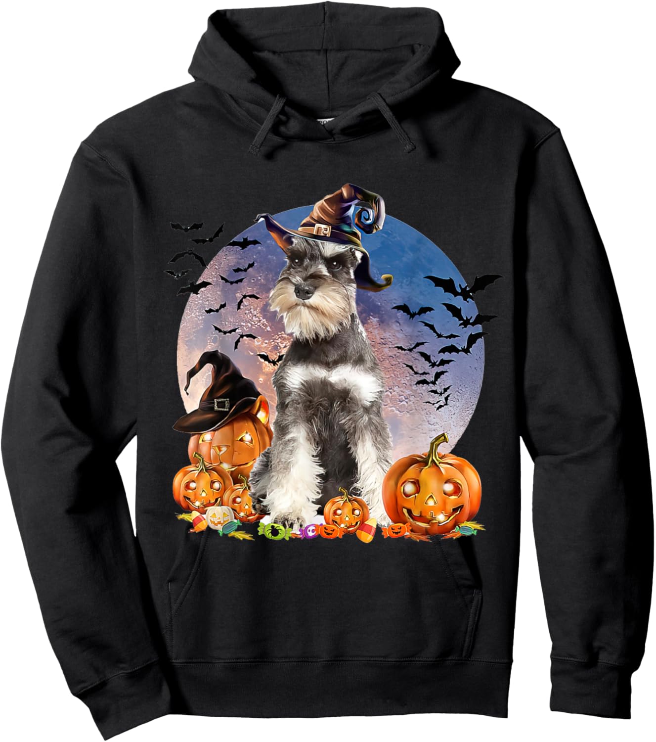 Dog Halloween Schnauzer Jack O Lantern Pumpkin Women Hoodie - Hoodie | Black