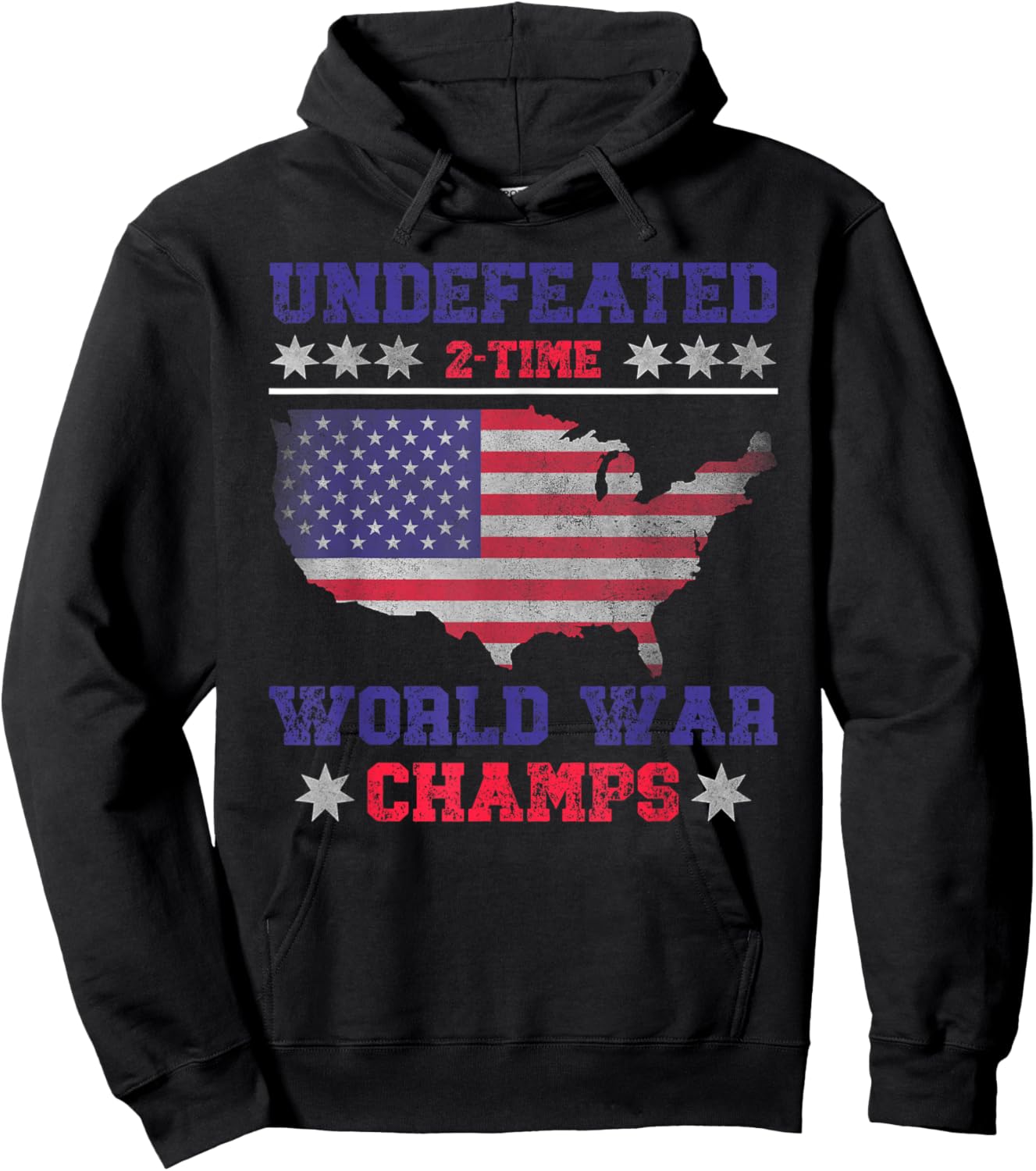 Undefeated 2 Time World War Champs 4th of July USA Map Retro Hoodie - Hoodie | Black