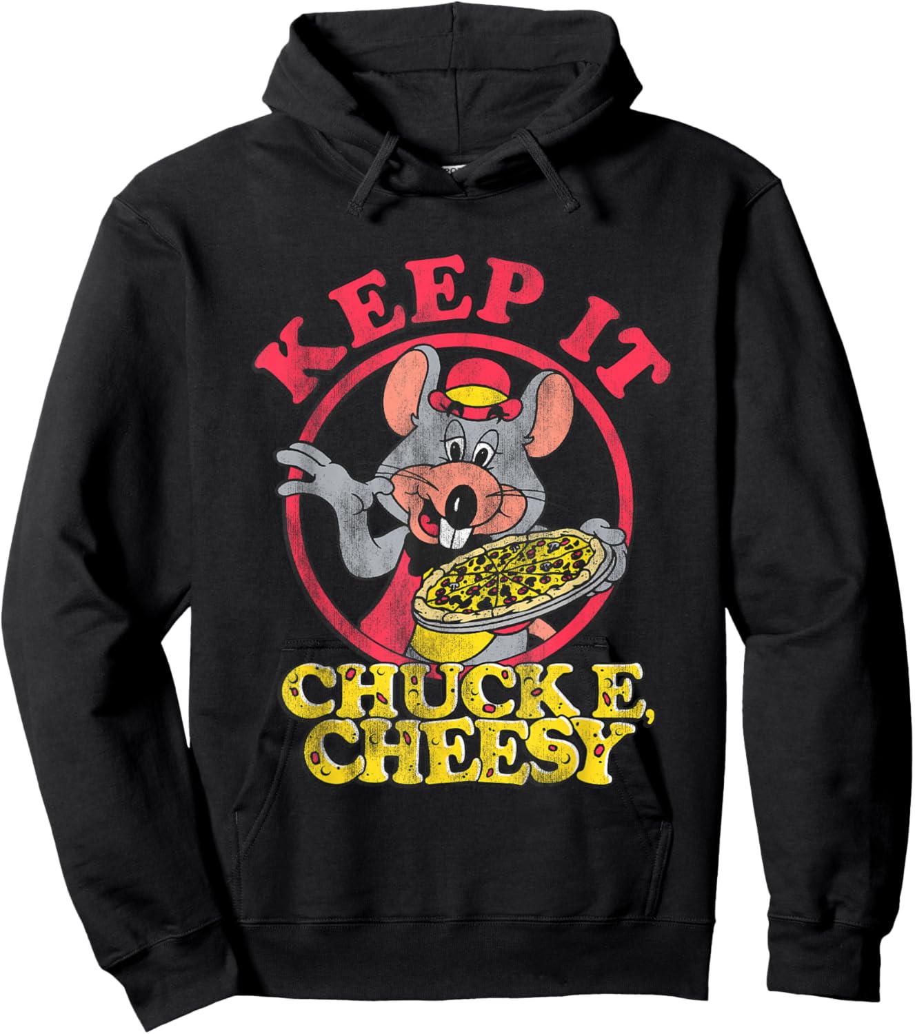 Chuck E. Cheese Keep It Cheesy Distressed Big Chest Logo Hoodie - Hoodie | Black