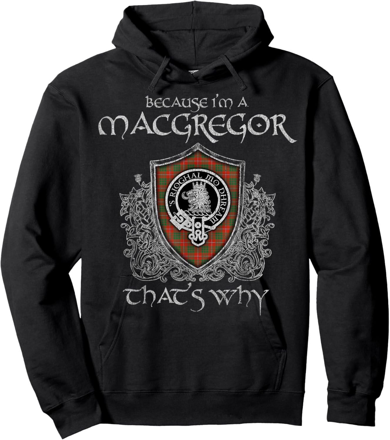 Clan MacGregor Crest Tartan Celtic Last Name Vinatge Hoodie - Hoodie | Black