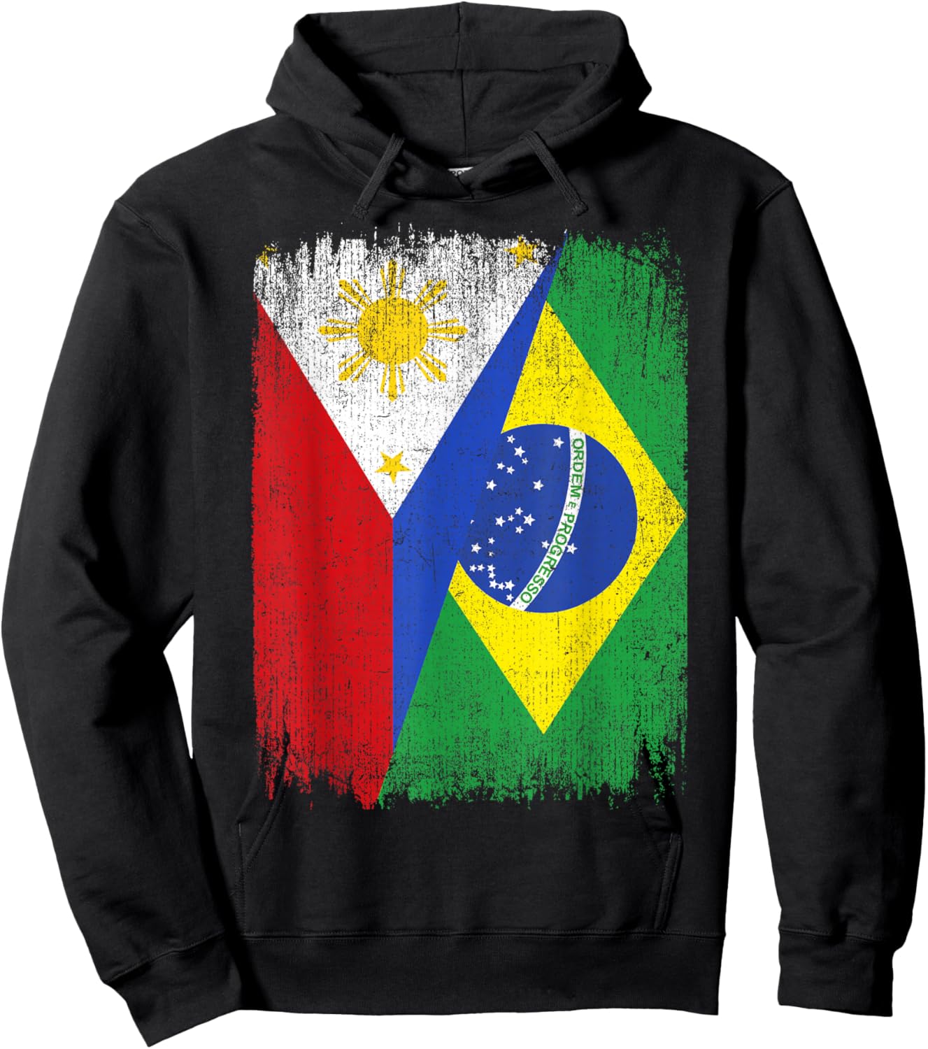 Half Philippines Brazil Flag Filipino Brazilian Roots Hoodie - Hoodie | Black