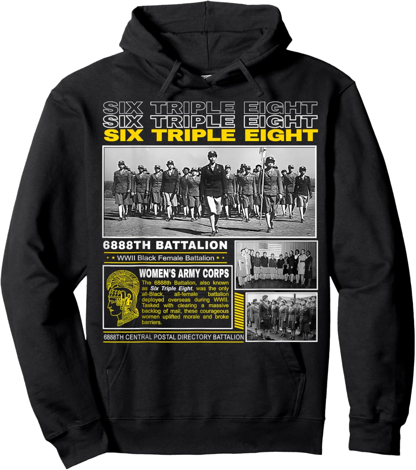 A Legacy of Black Masculinity and Courage -Adults WWII Legacy of the 6888th Battalion Blue S Short Sleeve Hoodie - Hoodie | Black