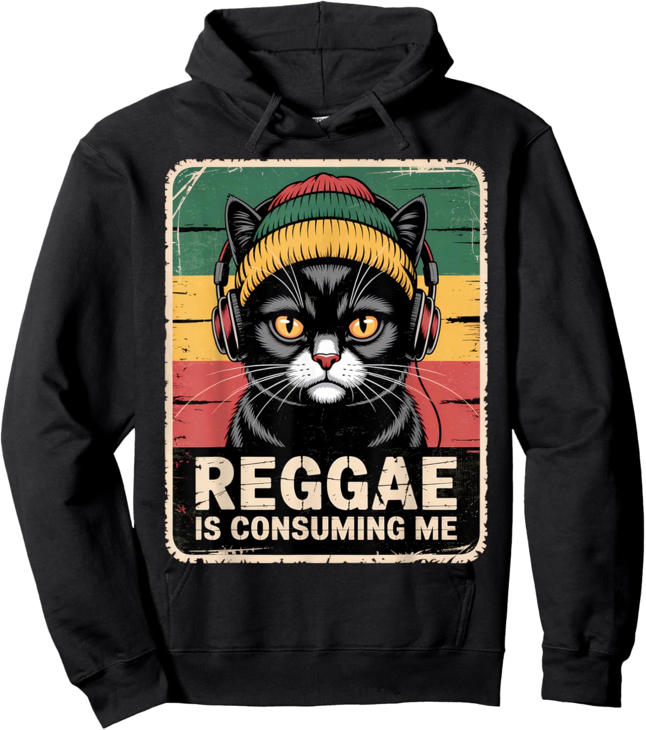 Funny Cat Shirt Women Men Kids Jamaican Reggae Music Meme Hoodie - Hoodie | Black