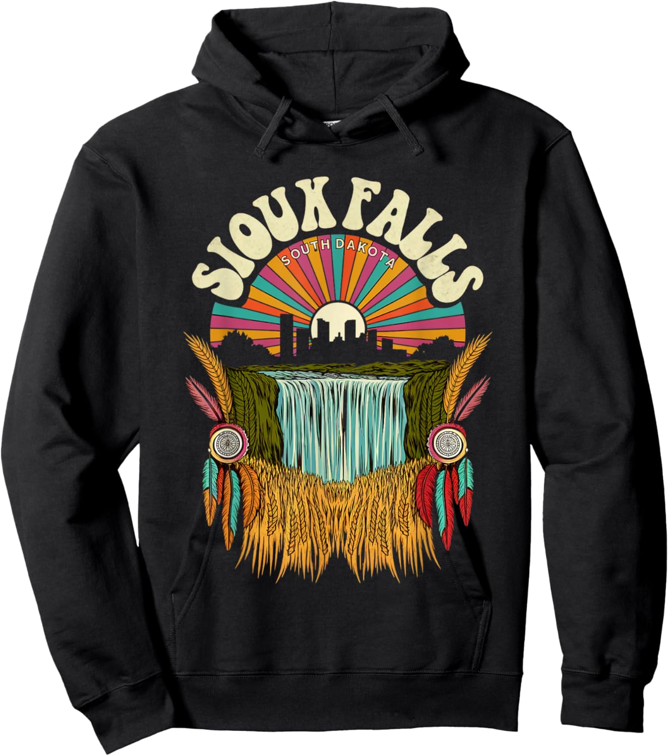 Retro Sioux Falls South Dakota Sunset Skyline Vintage Hoodie - Hoodie | Black