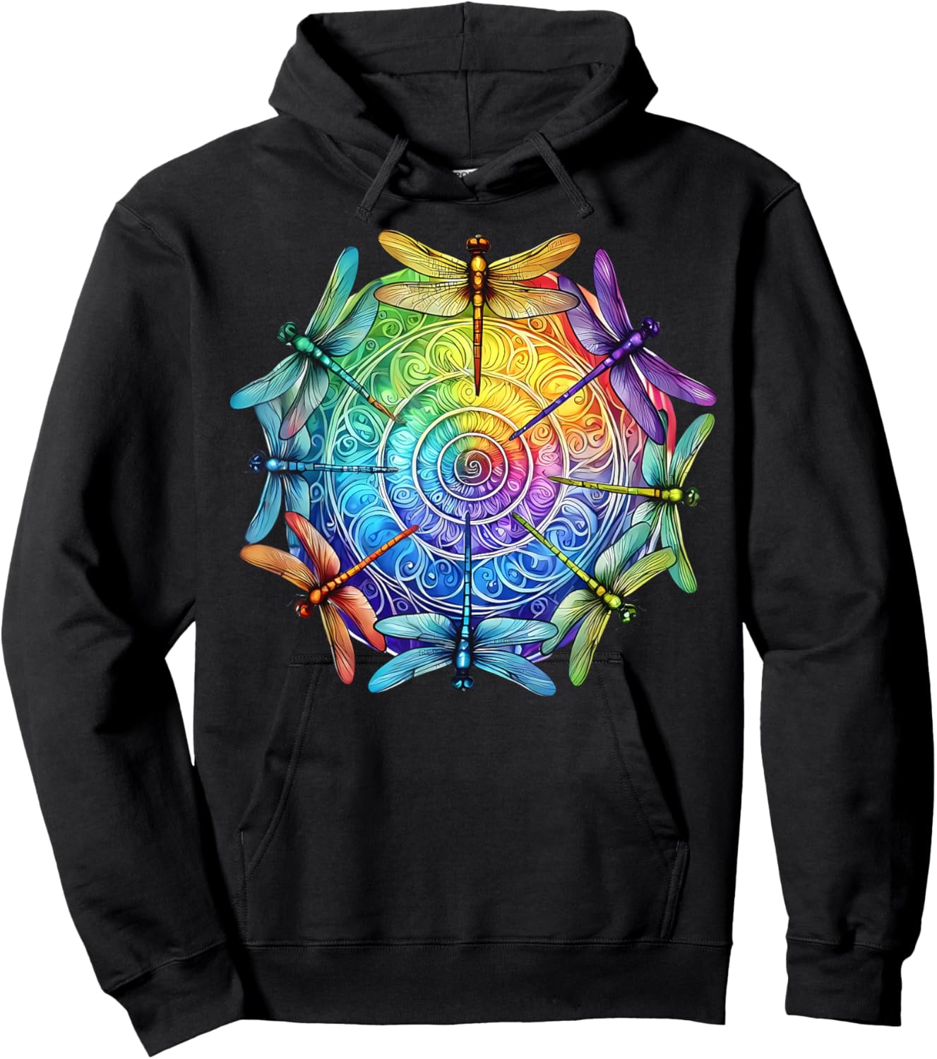 Gay Pride Rainbow Dragonfly Spiral Mandala LGBTQ Month Hoodie - Hoodie | Black