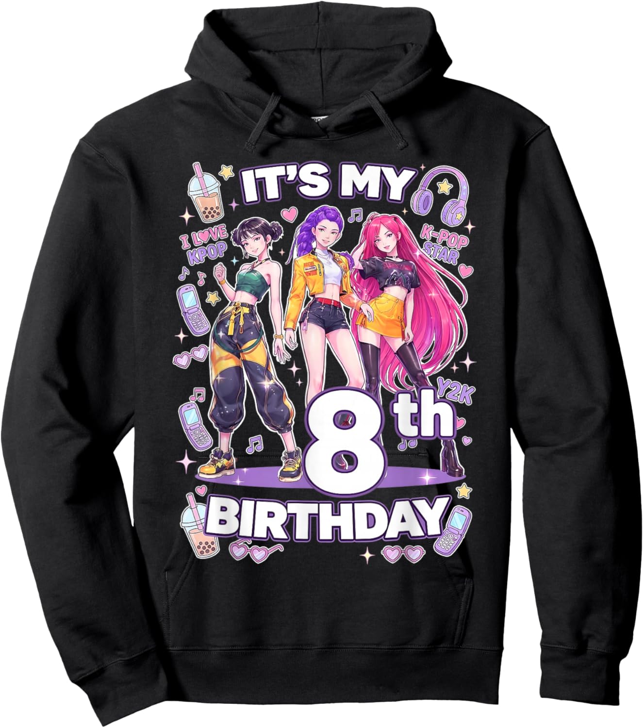 Kpop Coréen Fille 8ème Anniversaire 8 Ans Fête d'anniversaire Hoodie - Hoodie | Black