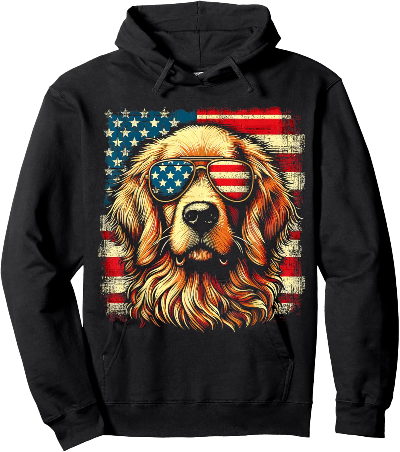 Golden Retriever Patriotic American US Flag 4th Of July Hoodie - Hoodie | Black
