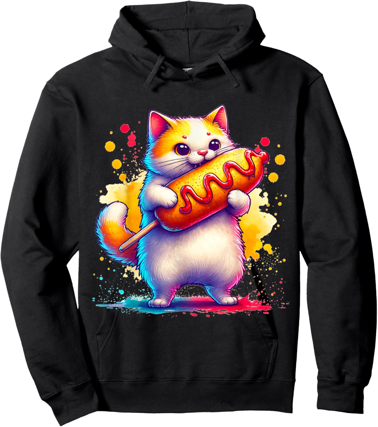 Cute Cat Eating Corndog. Funny Cats And Corndogs Lover Hoodie - Hoodie | Black