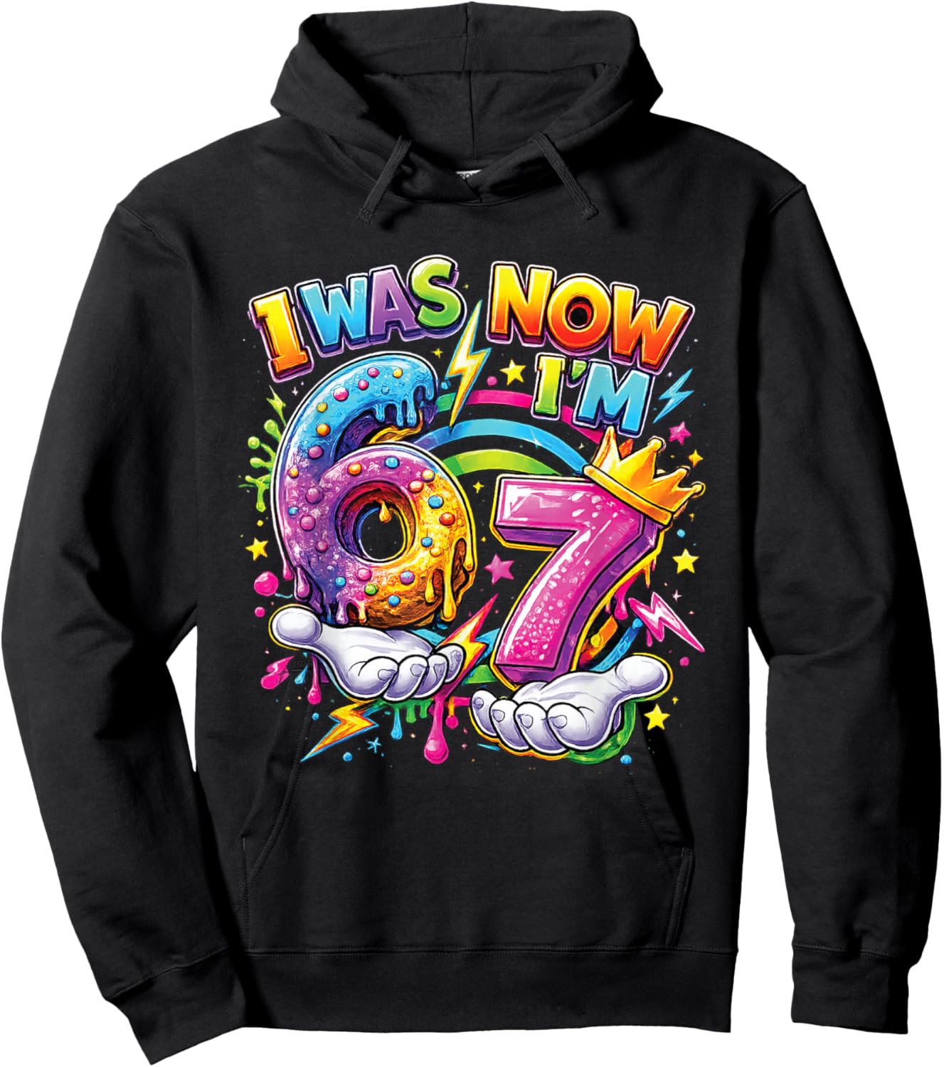 I was 6 Now I'm 7 Drip 7th Birthday Boys Kids 67 Meme Hands Hoodie - Hoodie | Black