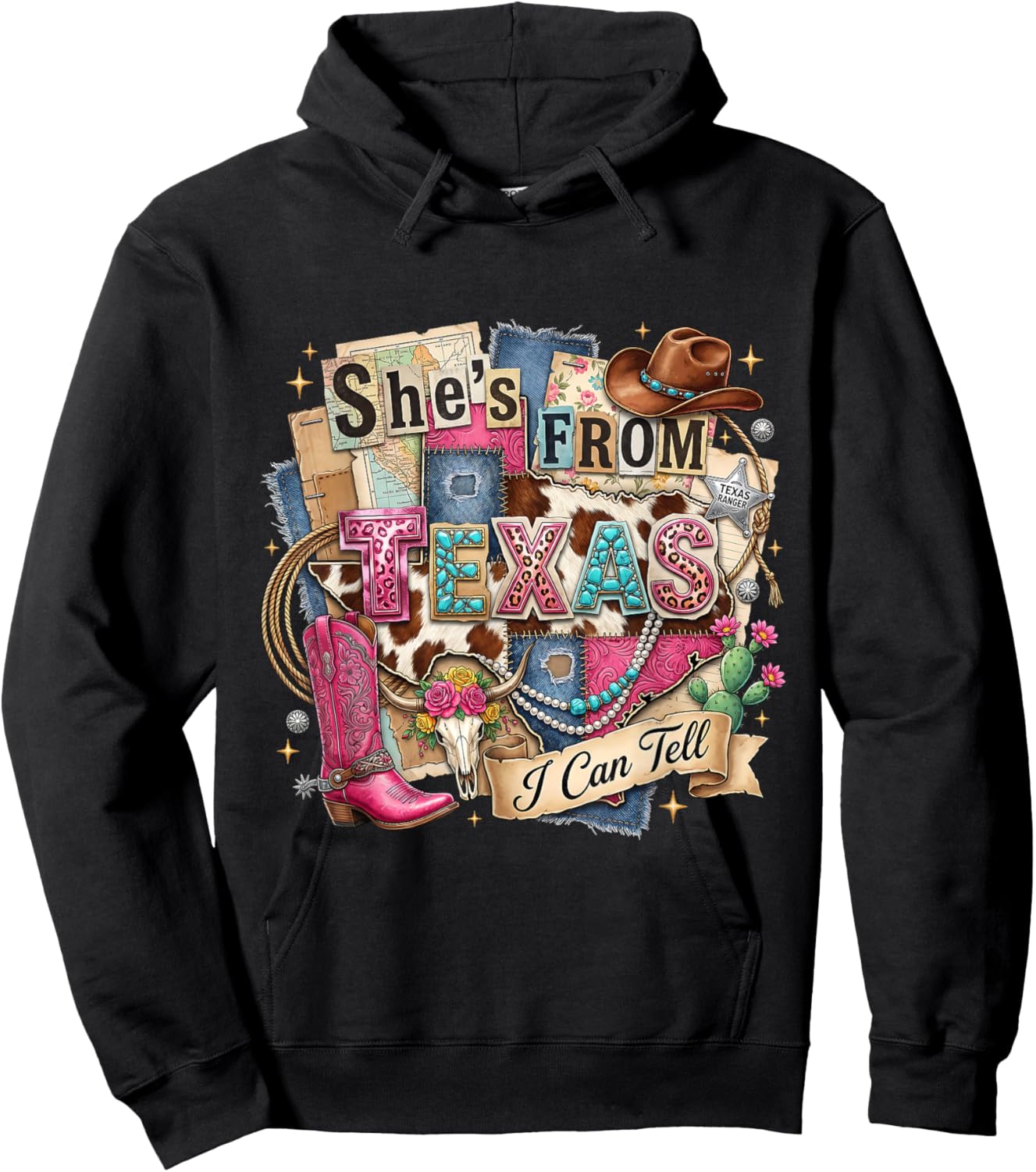 She's from Texas I Can Tell Western Cowgirl Pink Boot Gift Hoodie - Hoodie | Black