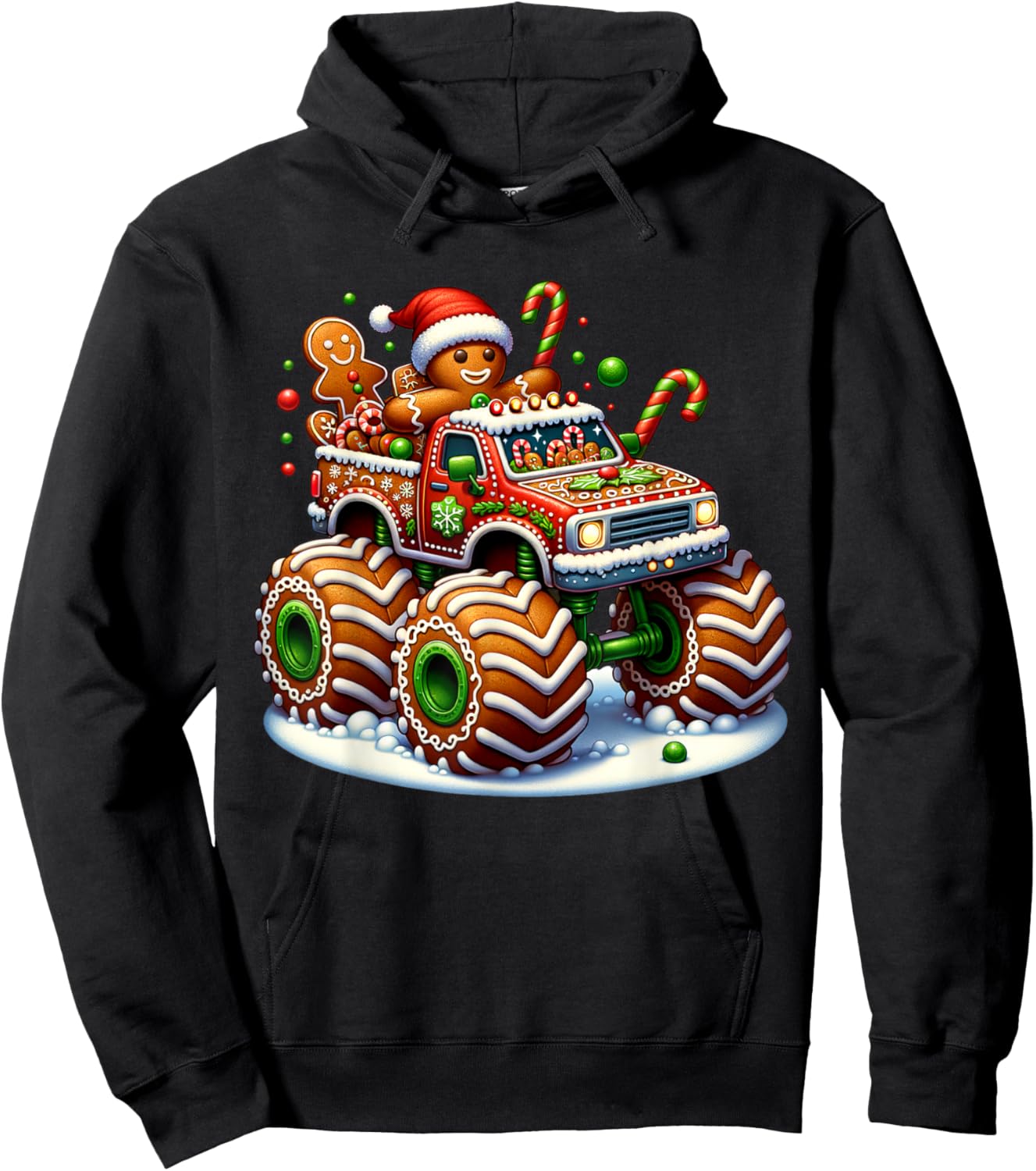 Funny Christmas Baking Cookies Truck Gingerbread Men Women Hoodie - Hoodie | Black