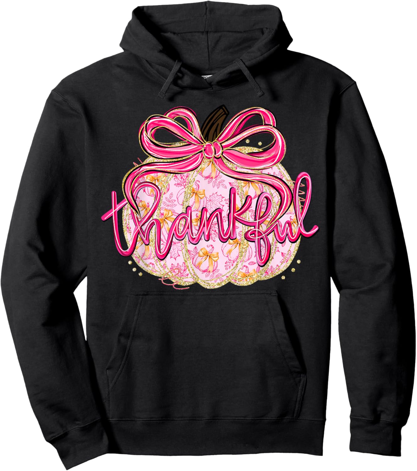 Coquette Bow Thankful Pumpkin Season Thanksgiving Autumn Hoodie - Hoodie | Black