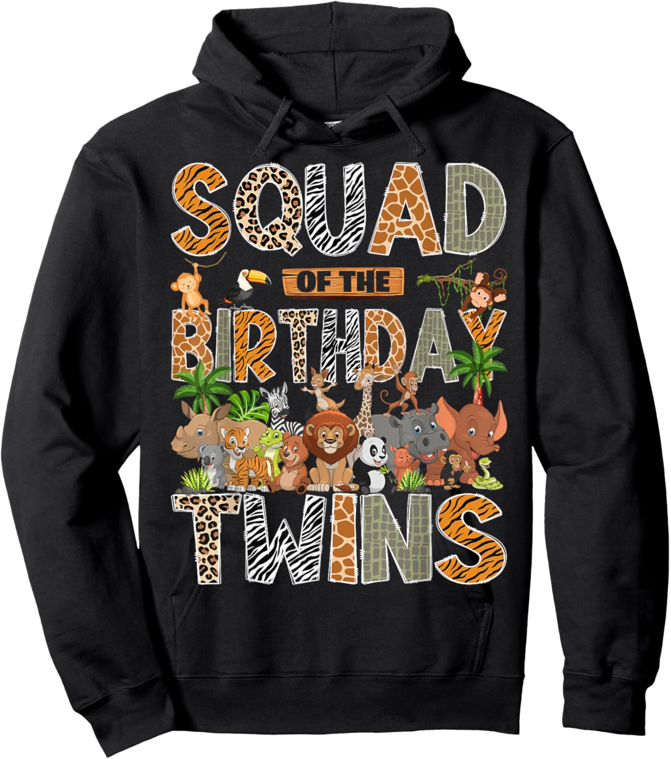 Squad of The Birthday Twins Safari Wild One Zoo Animal Hoodie - Hoodie | Black