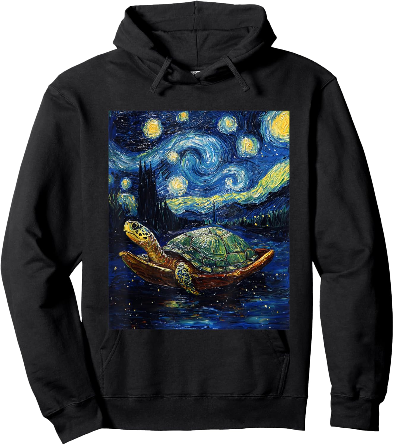 Cute Tortoise Turtle - Van Gogh Style - Starry Night Graphic Hoodie - Hoodie | Black