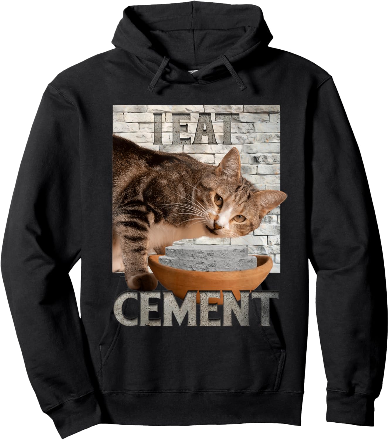 I Eat Cement Humorous Cursed Cat Funny Meme Graphic Hoodie - Hoodie | Black