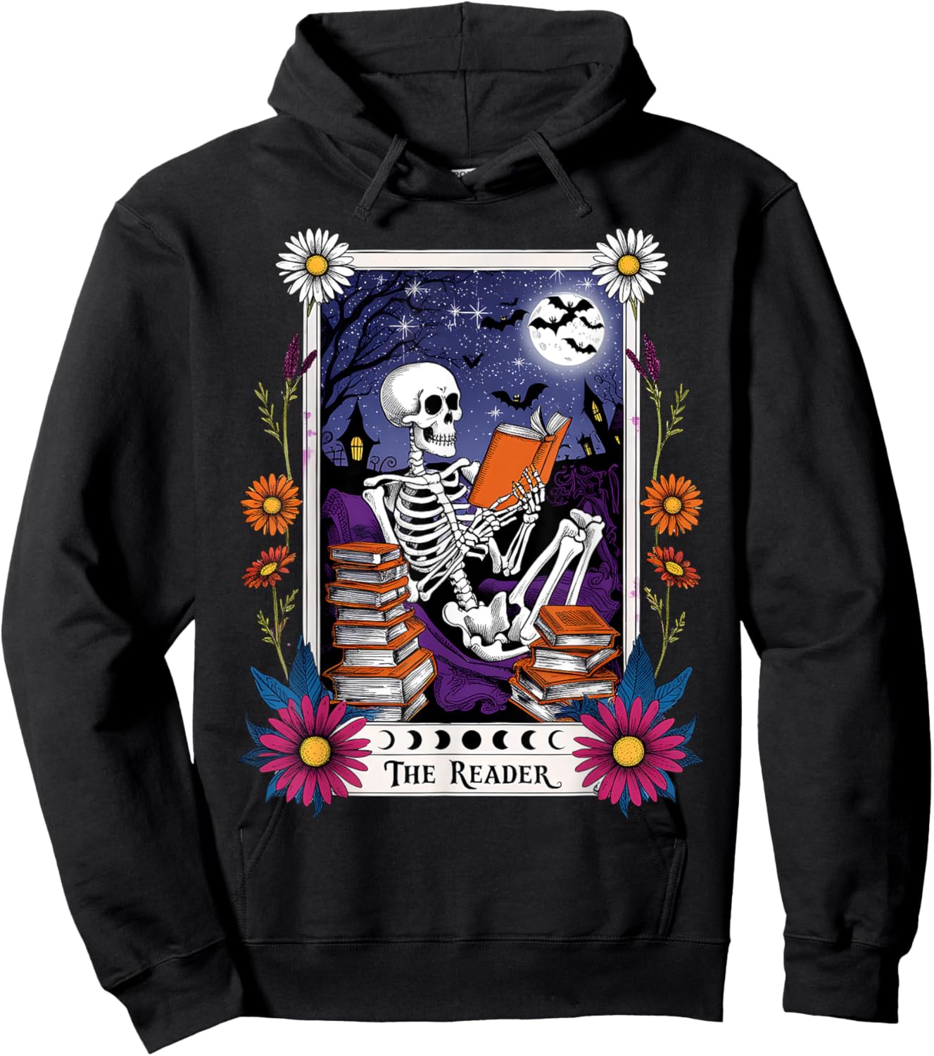 Book Lover Tarot Card The Reader Mystic Funny Skeleton Hoodie - Hoodie | Black