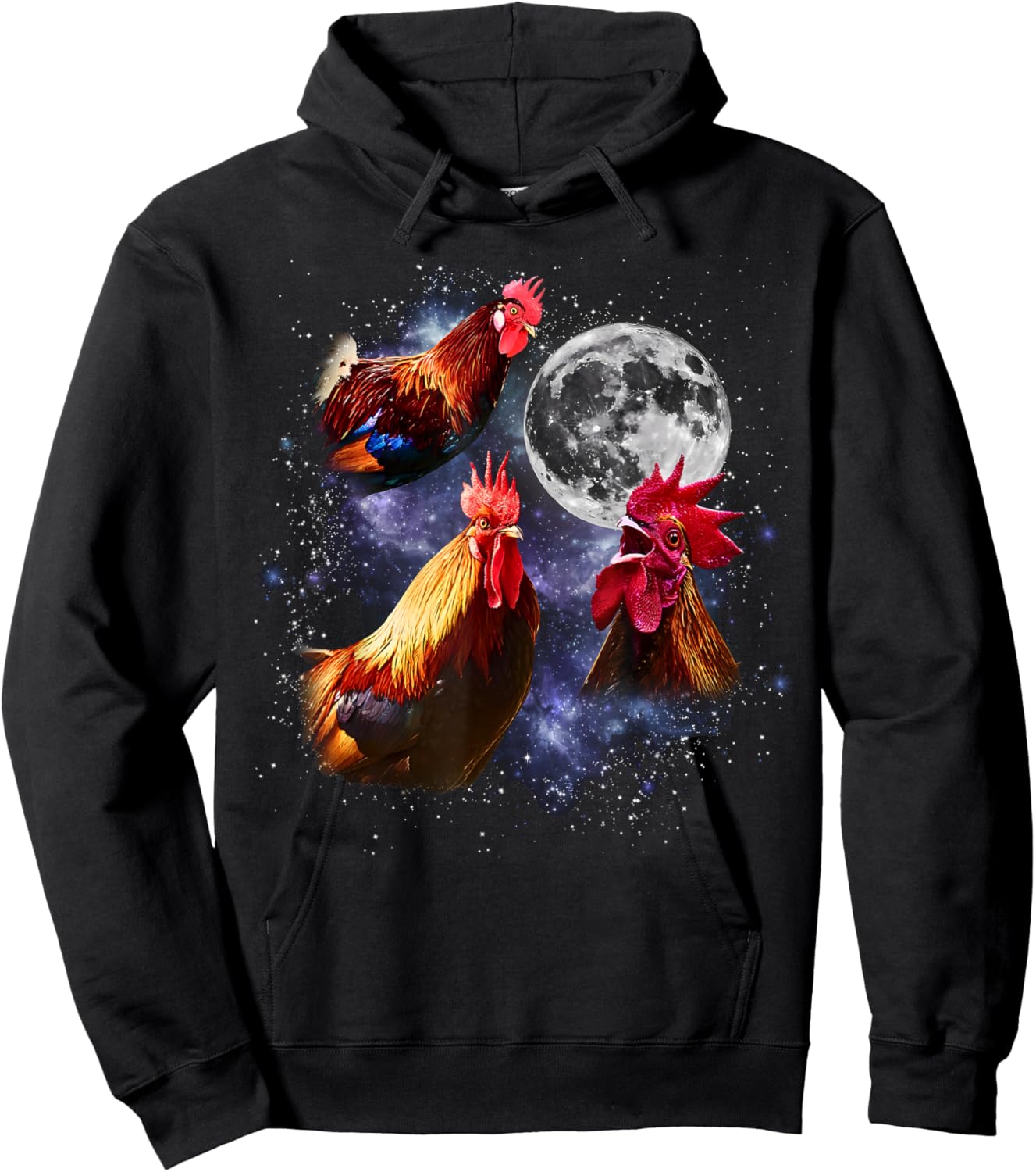 Vintage Three Roosters Howling at the Moon Funny Farm Animal Hoodie - Hoodie | Black
